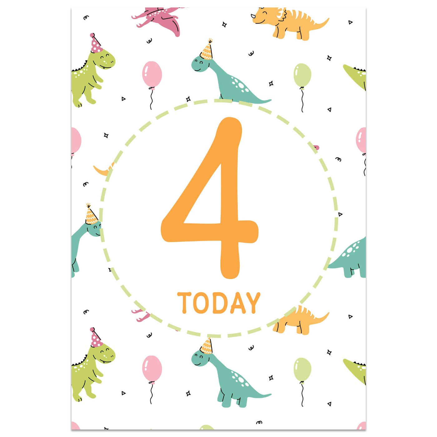 Dinosaur Party 4th Birthday Card