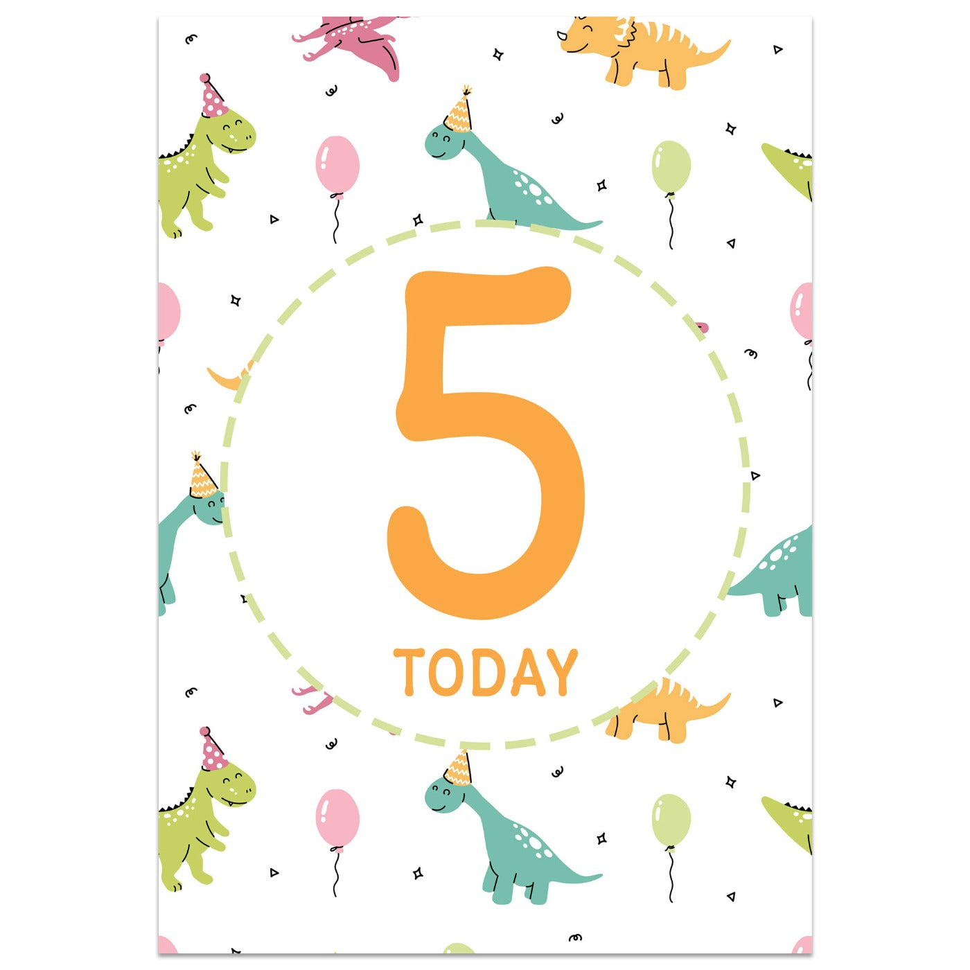 Dinosaur Party 5th Birthday Card