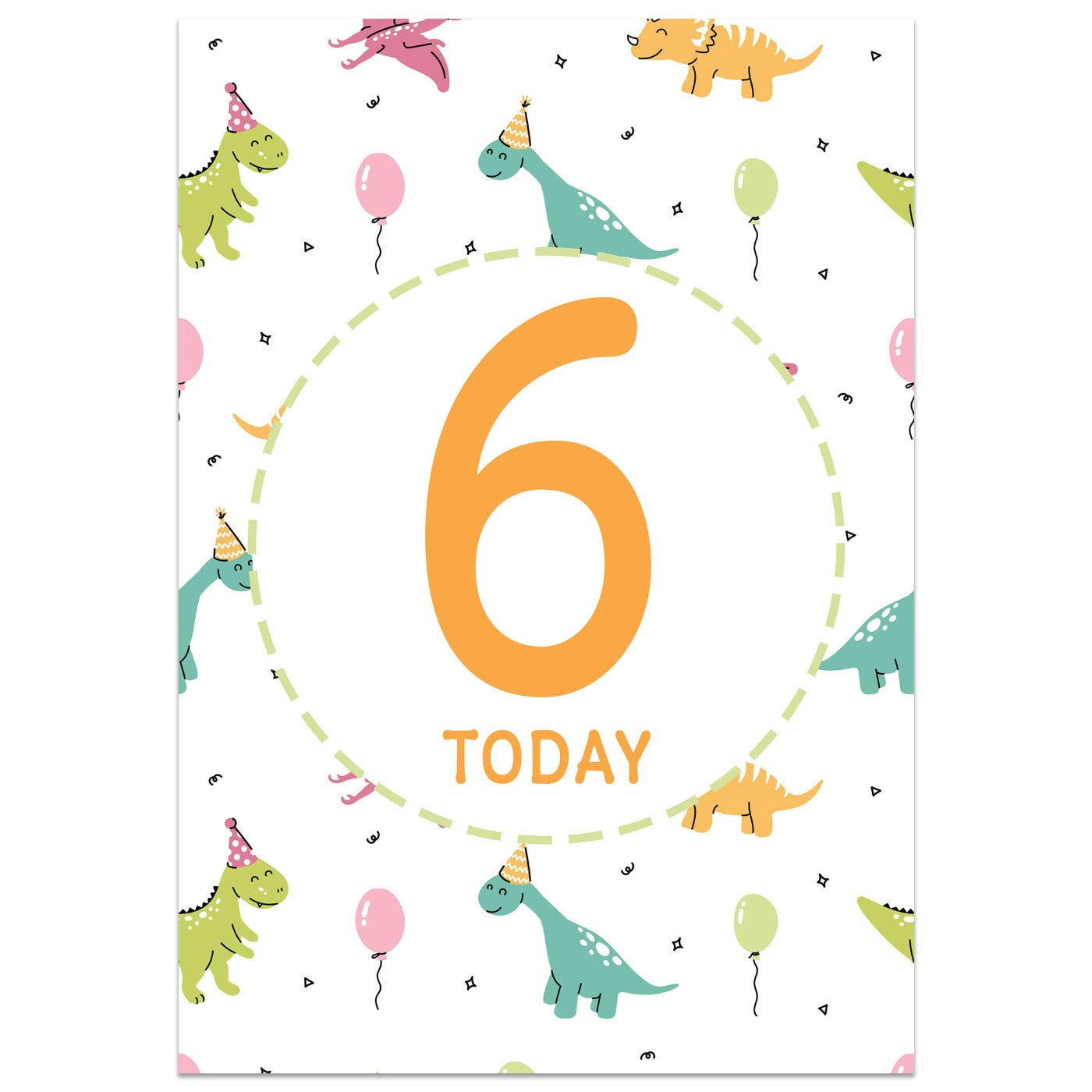 Dinosaur Party 6th Birthday Card