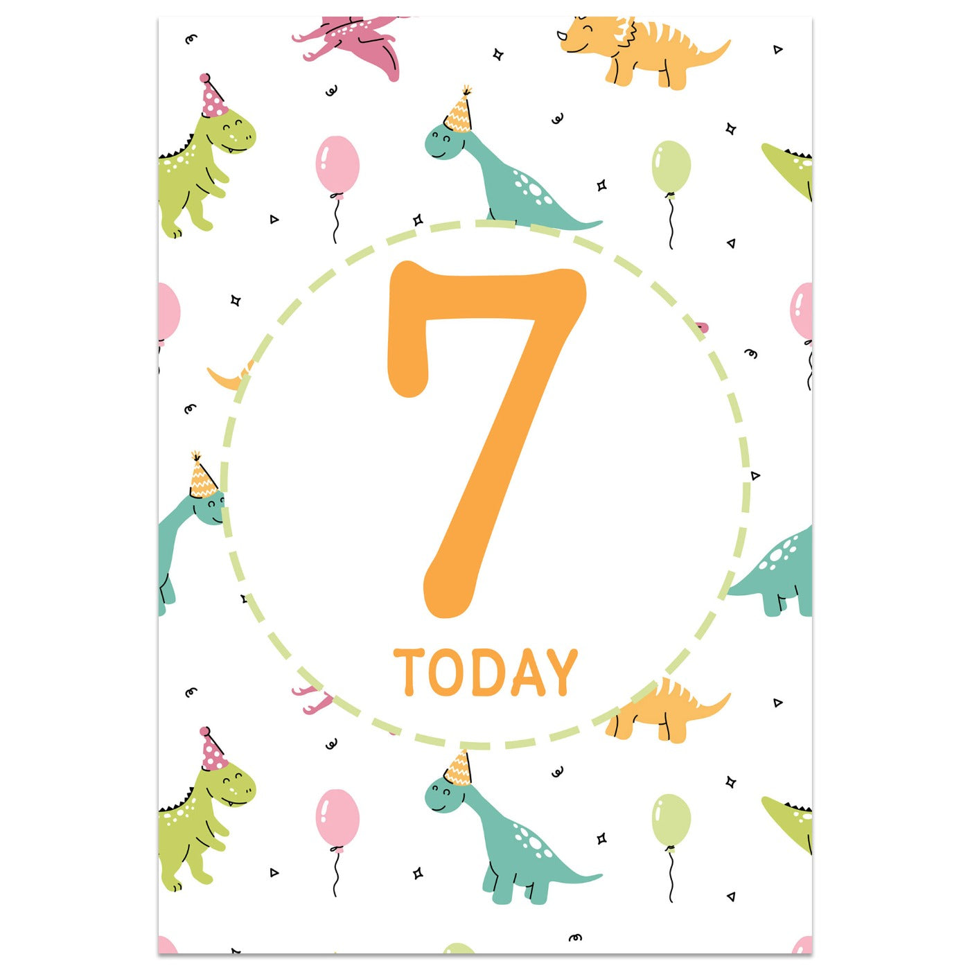 Dinosaur Party 7th Birthday Card