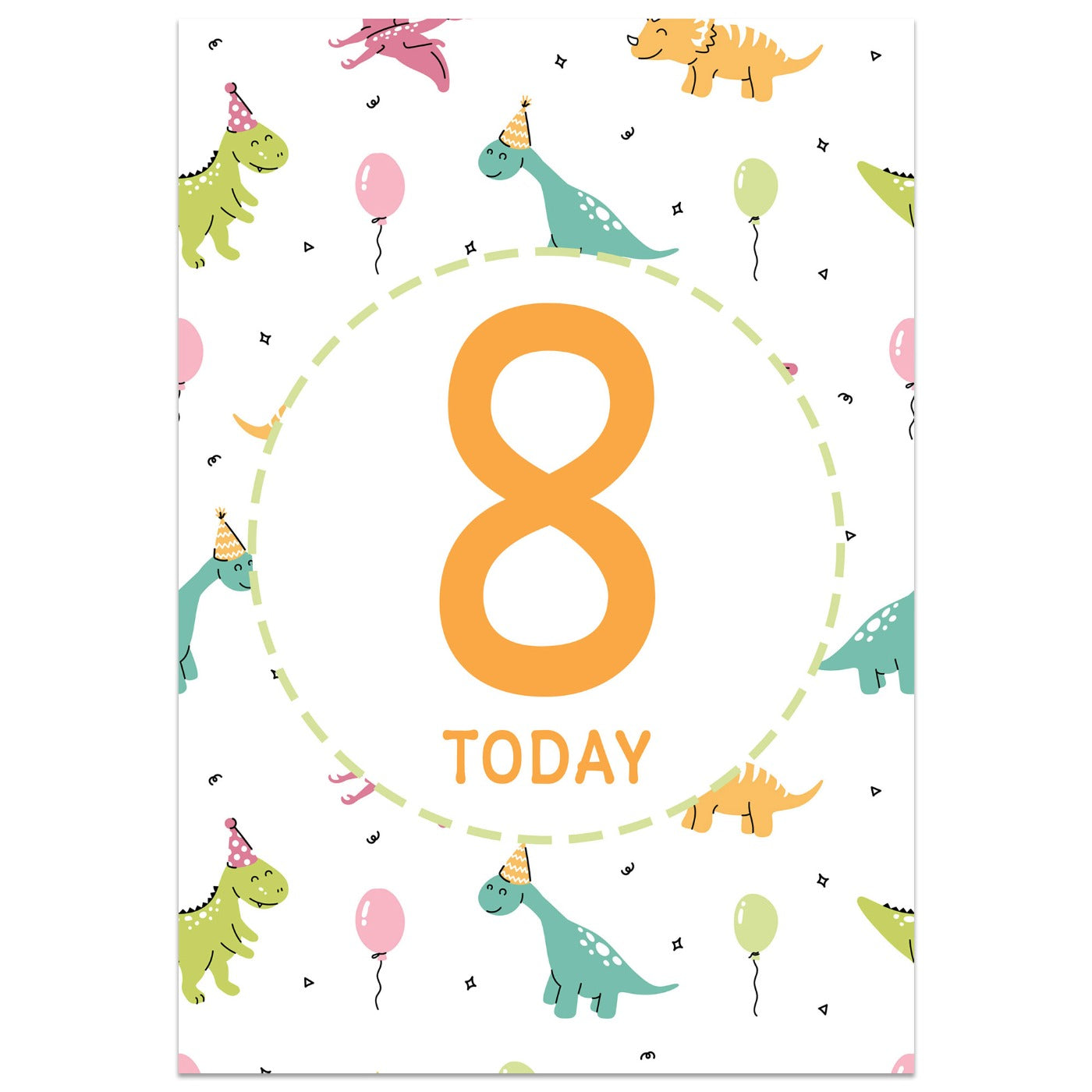 Dinosaur Party 8th Birthday Card