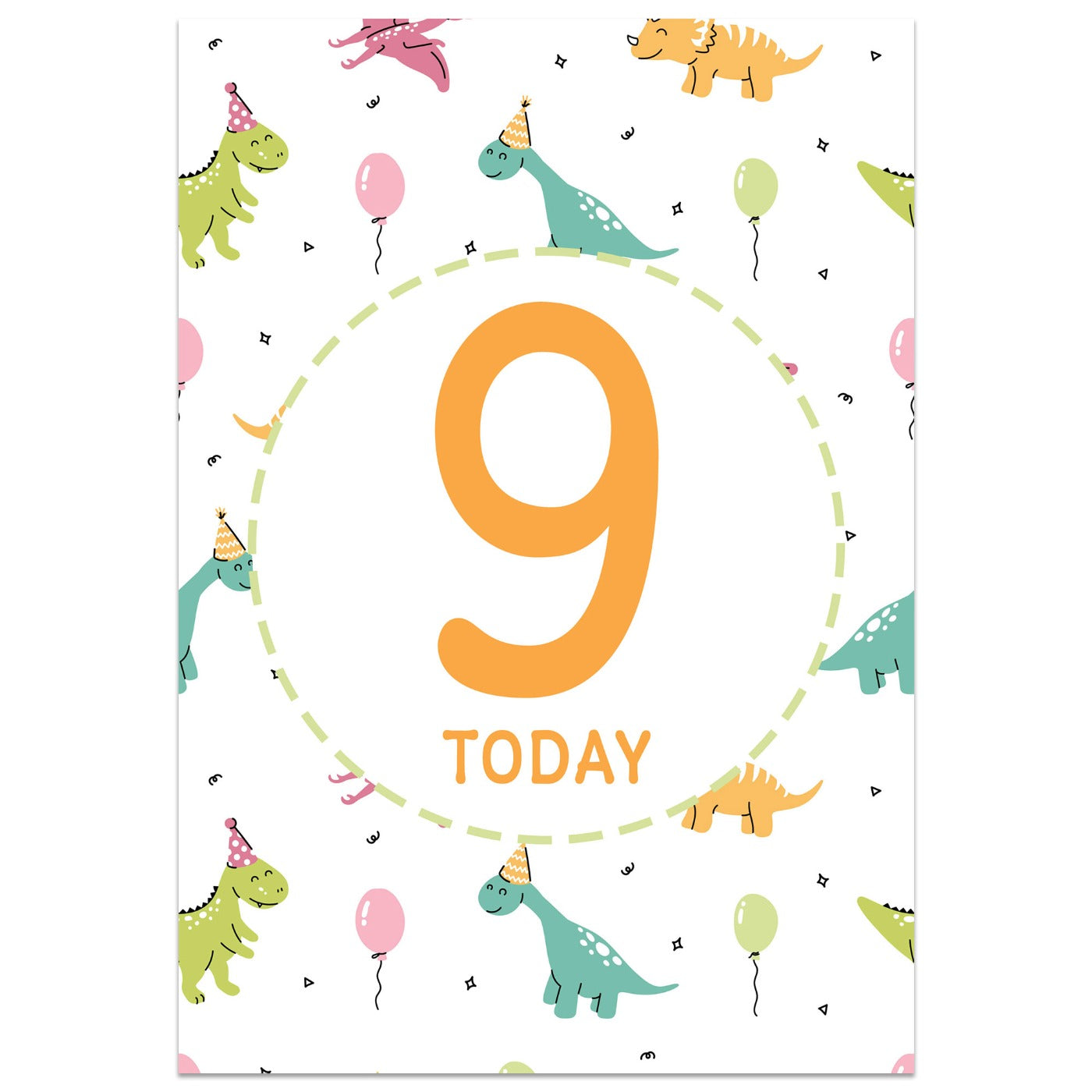 Dinosaur Party 9th Birthday Card