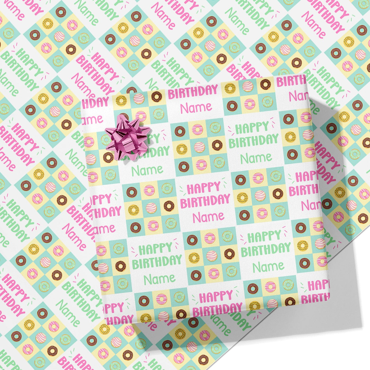 Doughnut Happy Birthday Name Wrapping Paper