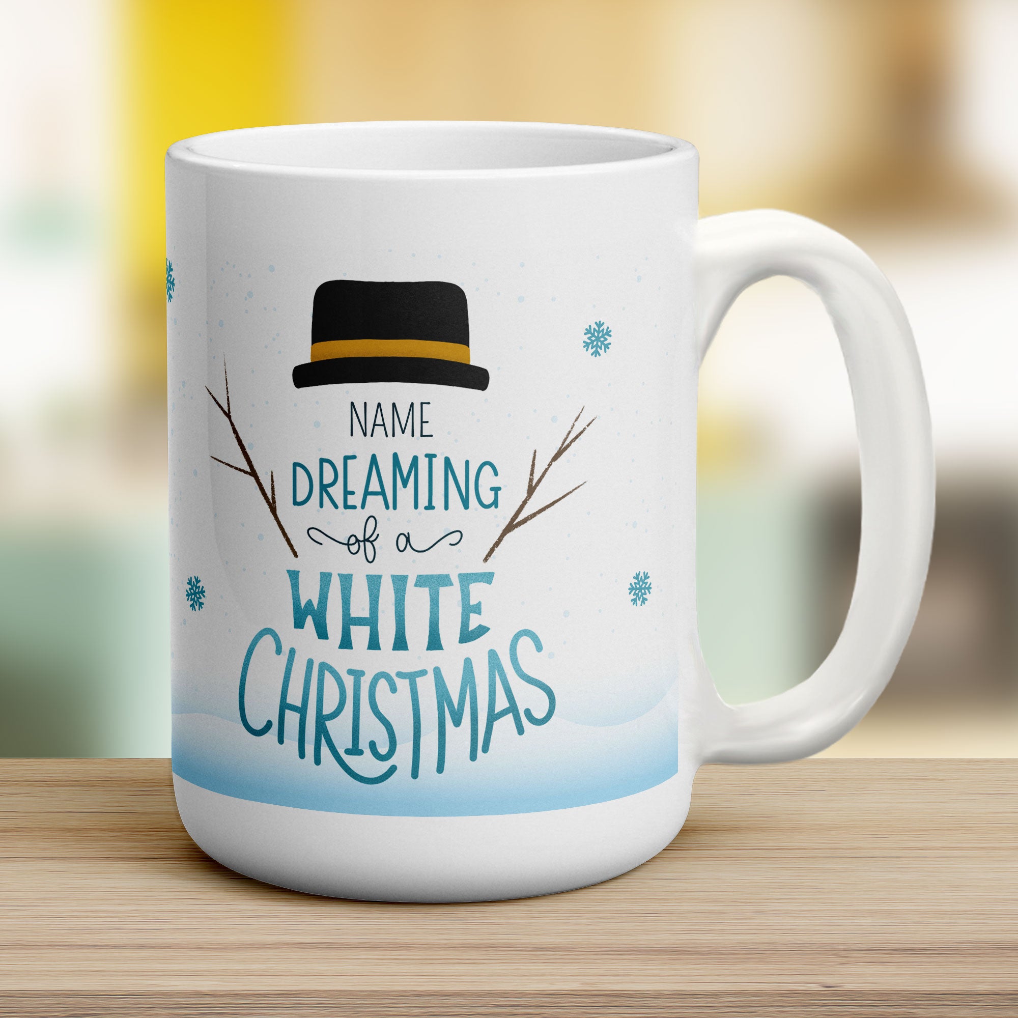 Dreaming of a White Christmas Snowman Name Mug