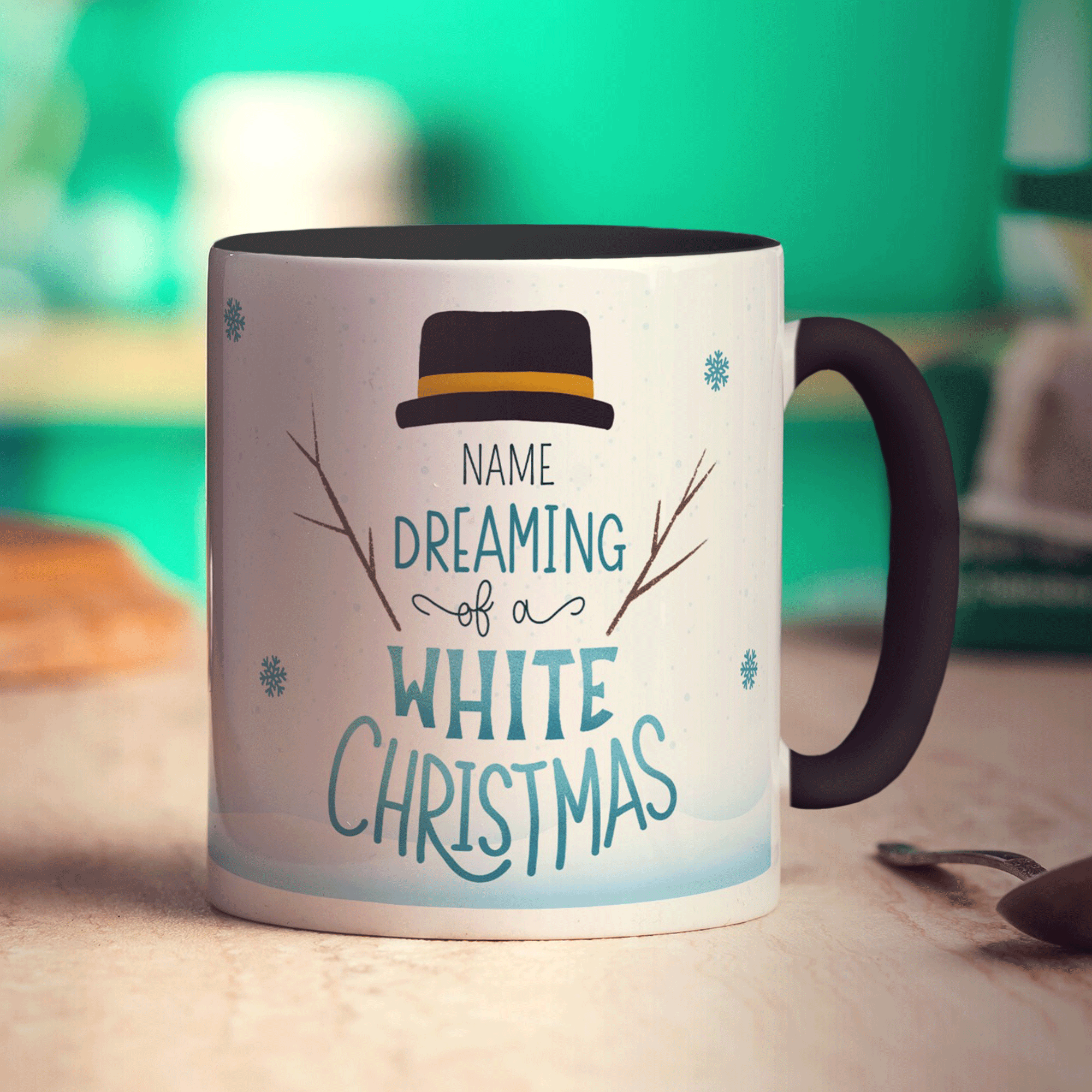 Dreaming of a White Christmas Snowman Name Mug