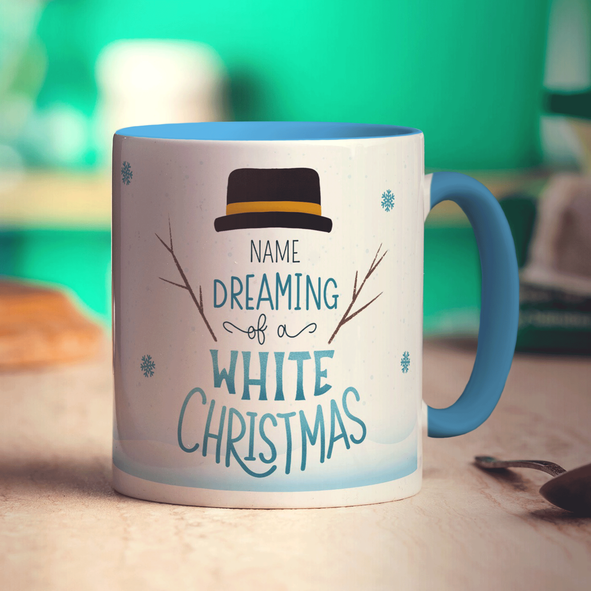 Dreaming of a White Christmas Snowman Name Mug