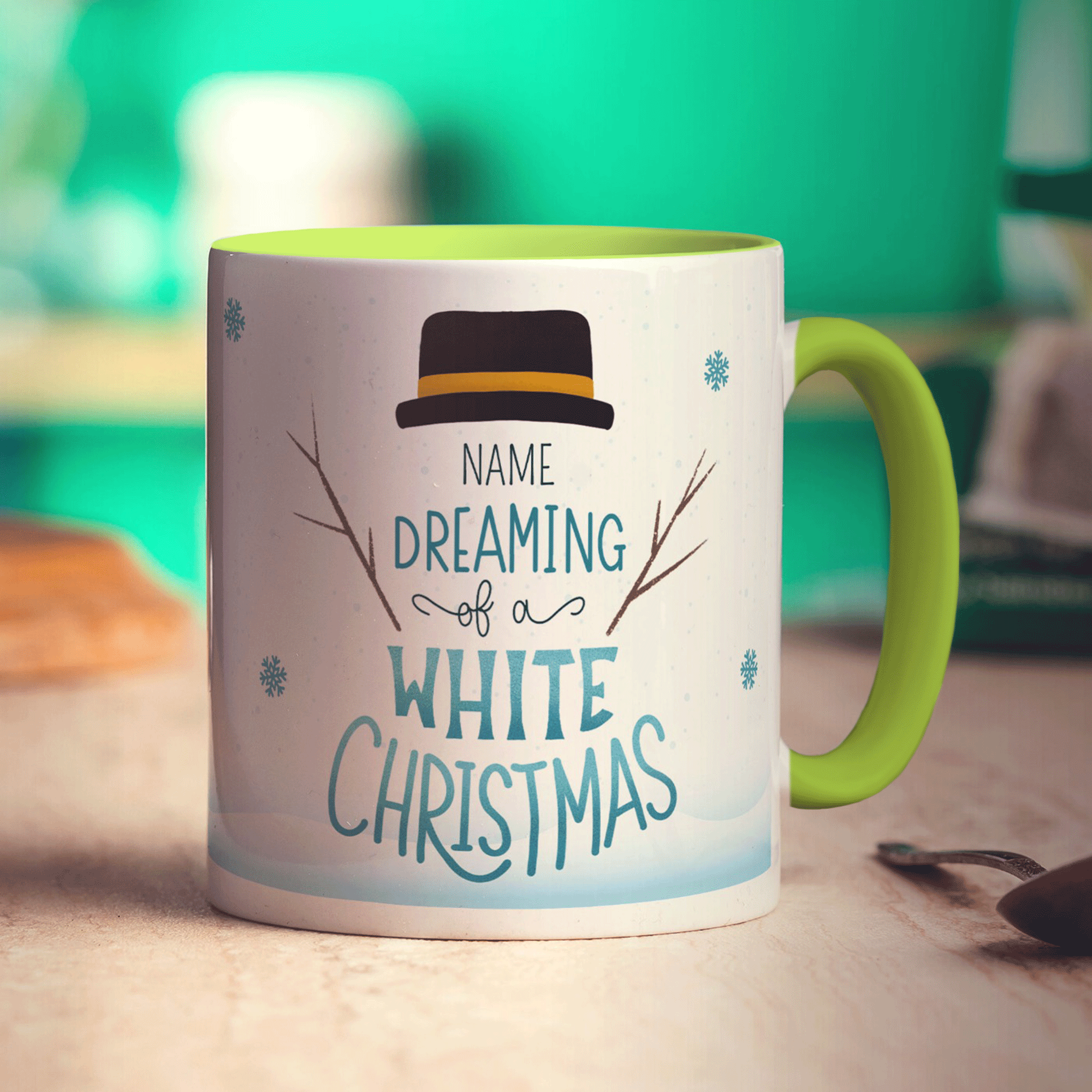 Dreaming of a White Christmas Snowman Name Mug