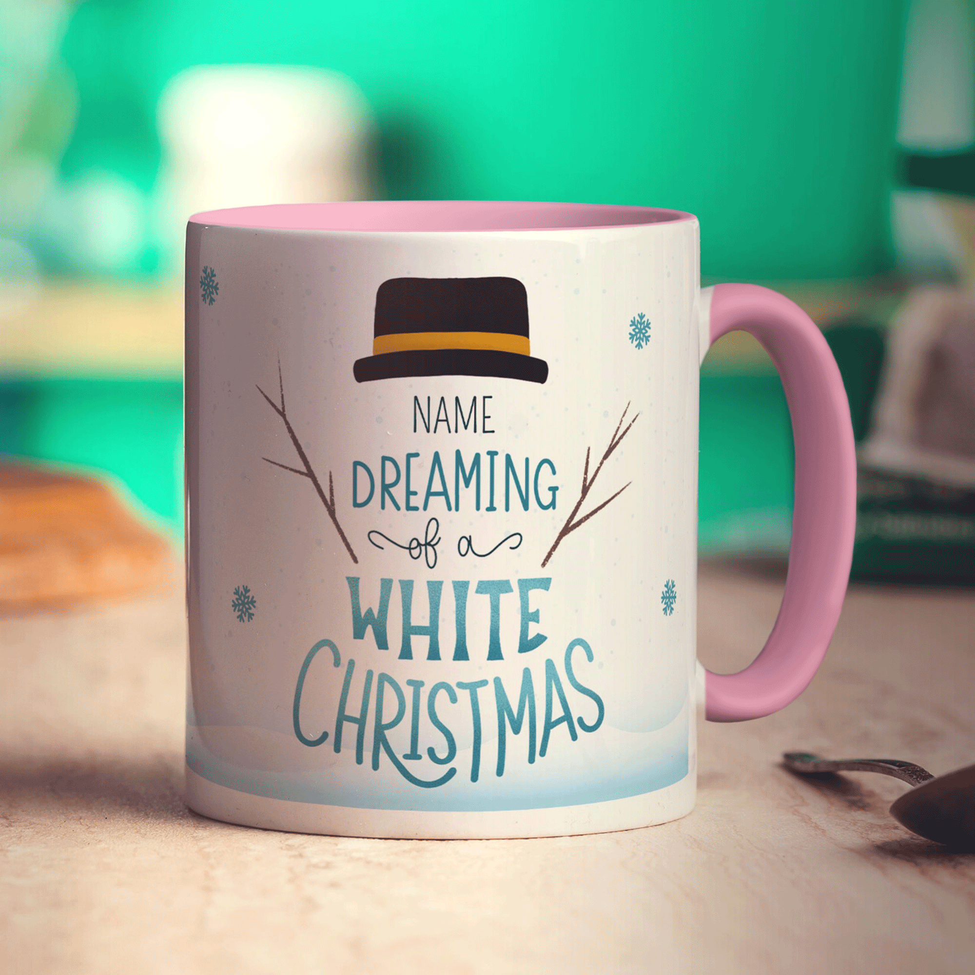 Dreaming of a White Christmas Snowman Name Mug