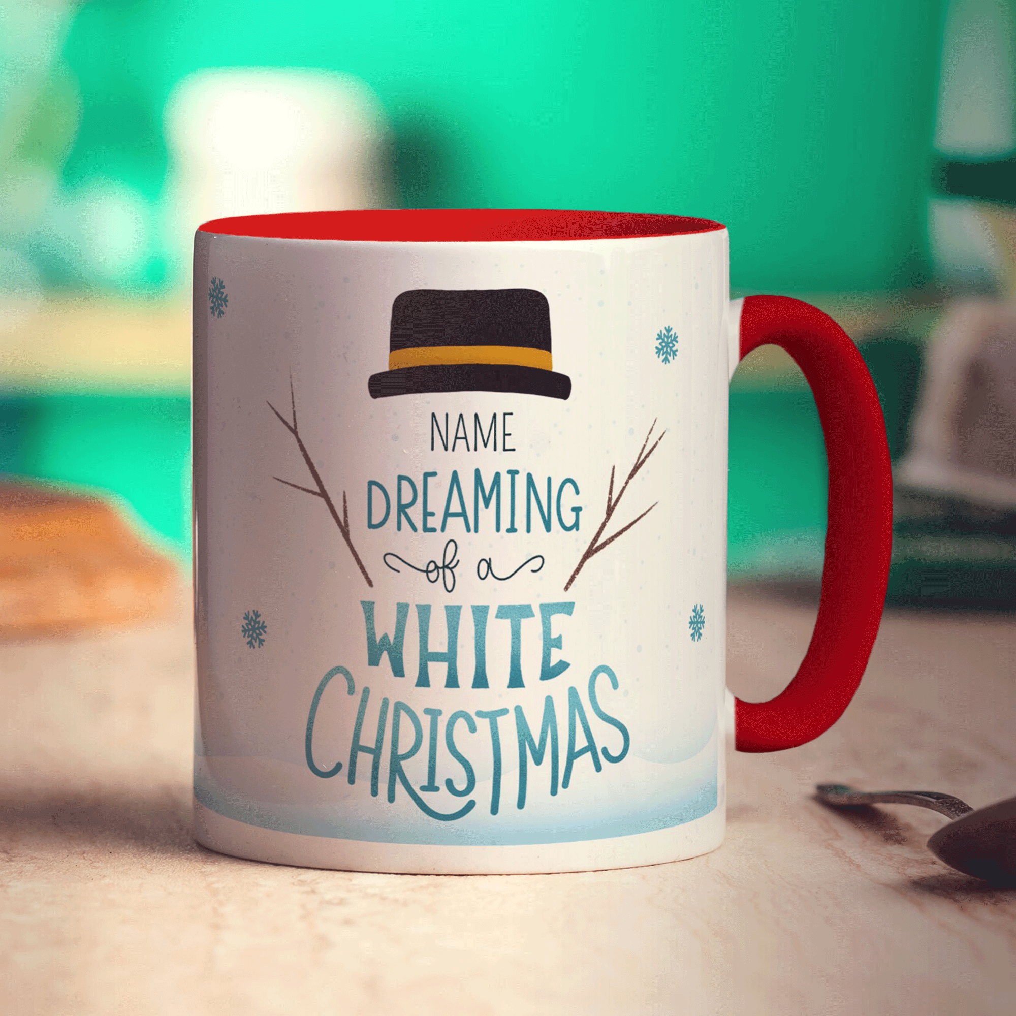 Dreaming of a White Christmas Snowman Name Mug