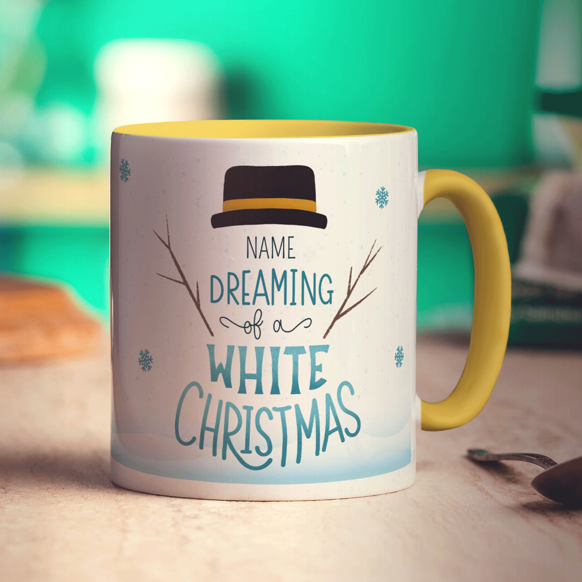 Dreaming of a White Christmas Snowman Name Mug