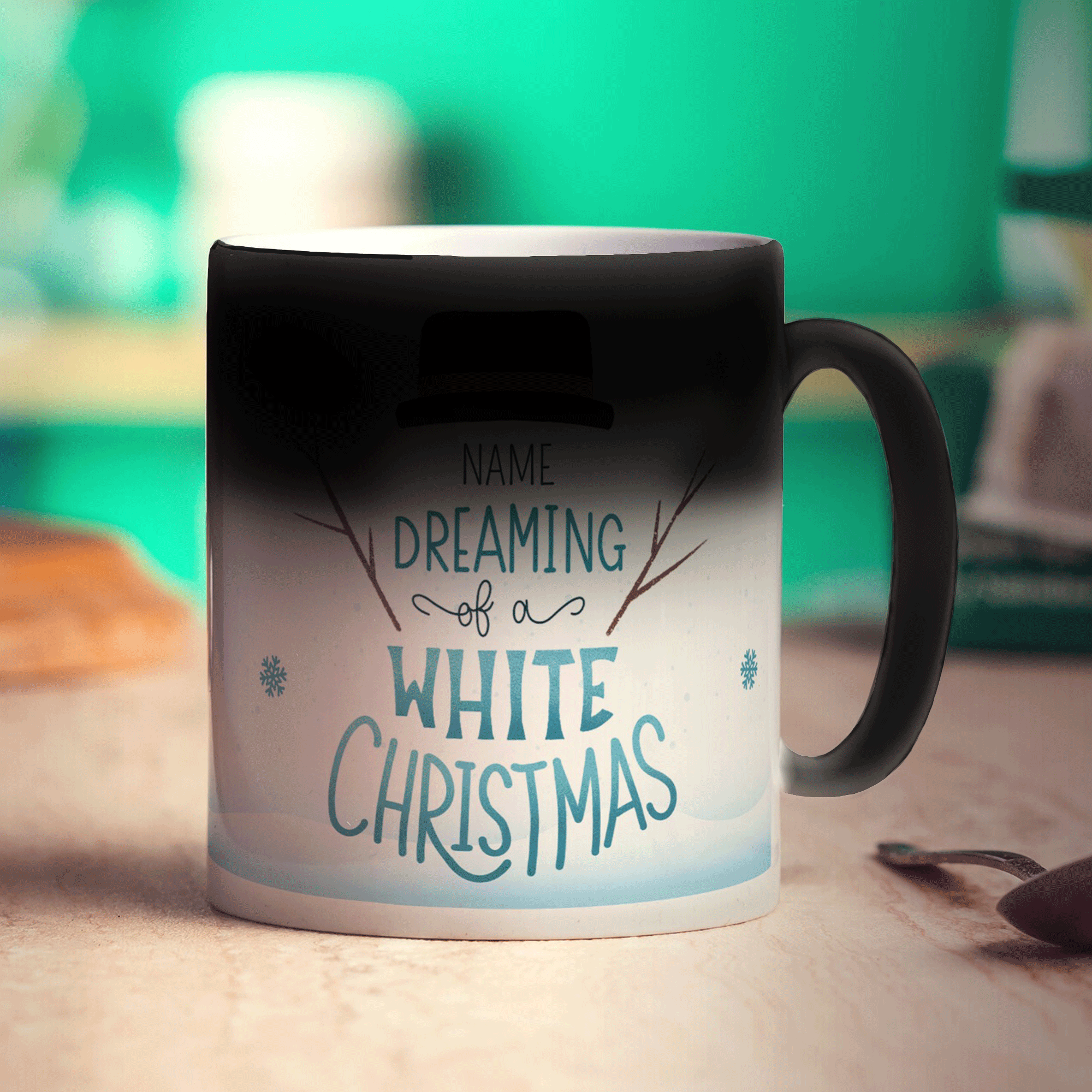 Dreaming of a White Christmas Snowman Name Mug