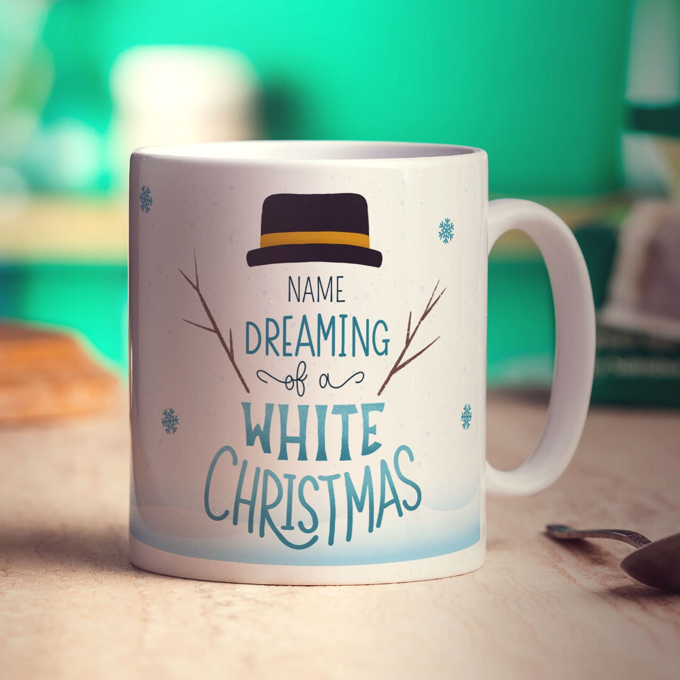 Dreaming of a White Christmas Snowman Name Mug