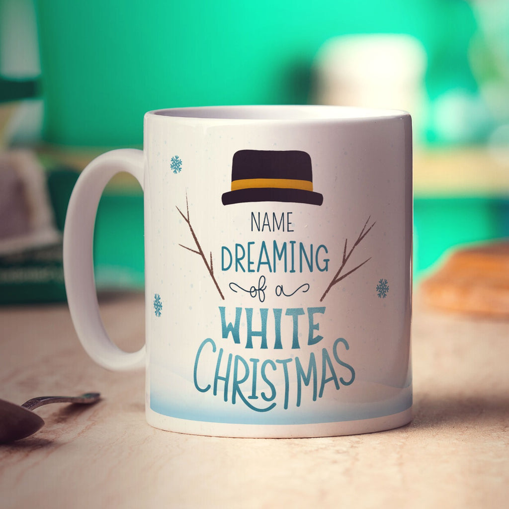 Dreaming of a White Christmas Snowman Name Mug