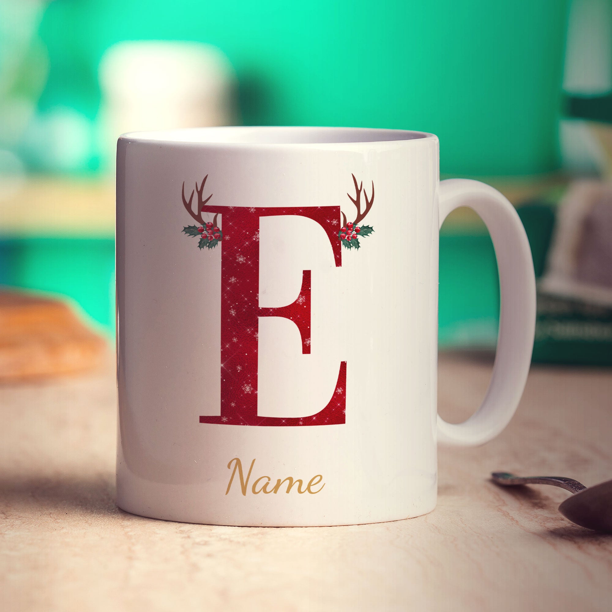 Personalised Festive Initial Mug with Name