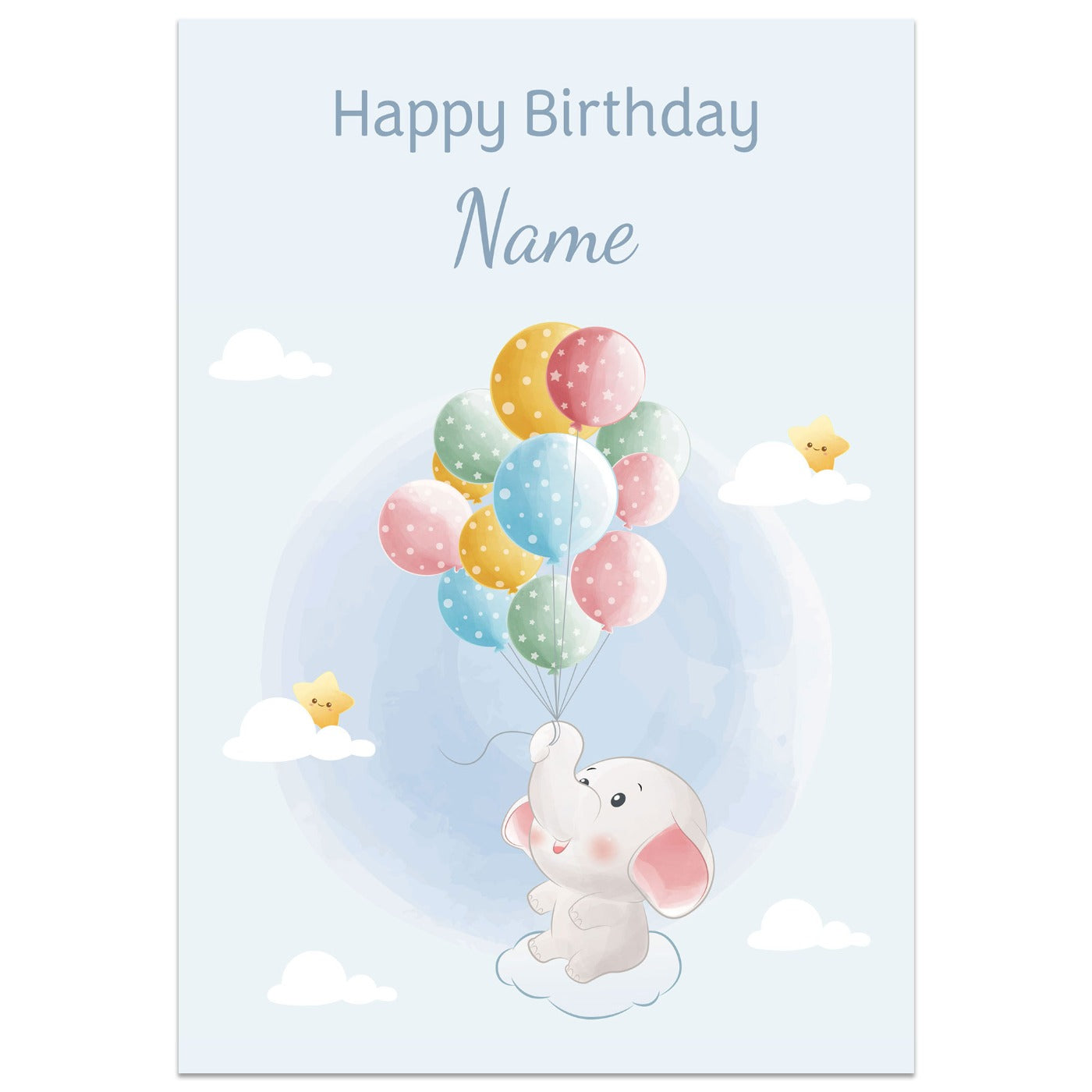 Elephant with Balloons in the Sky Birthday Card
