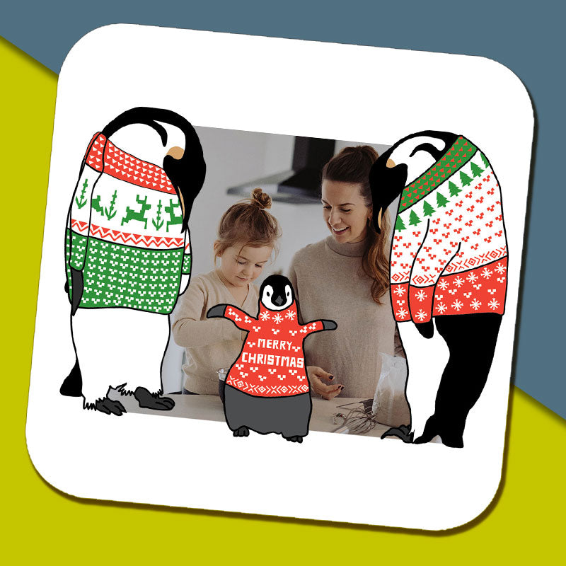 Family Penguin Photo Coaster