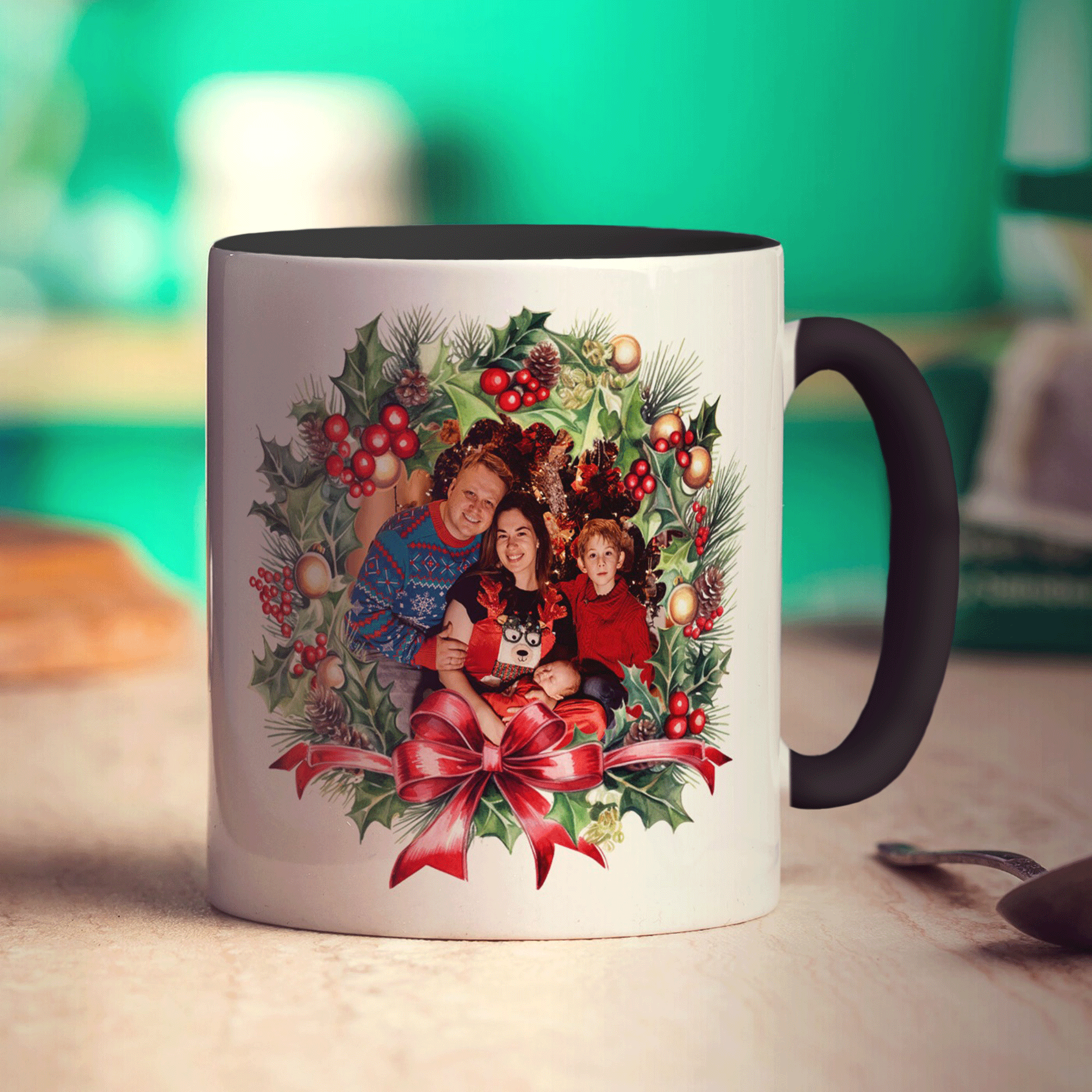 Festive Wreath Double Sided Photo Mug