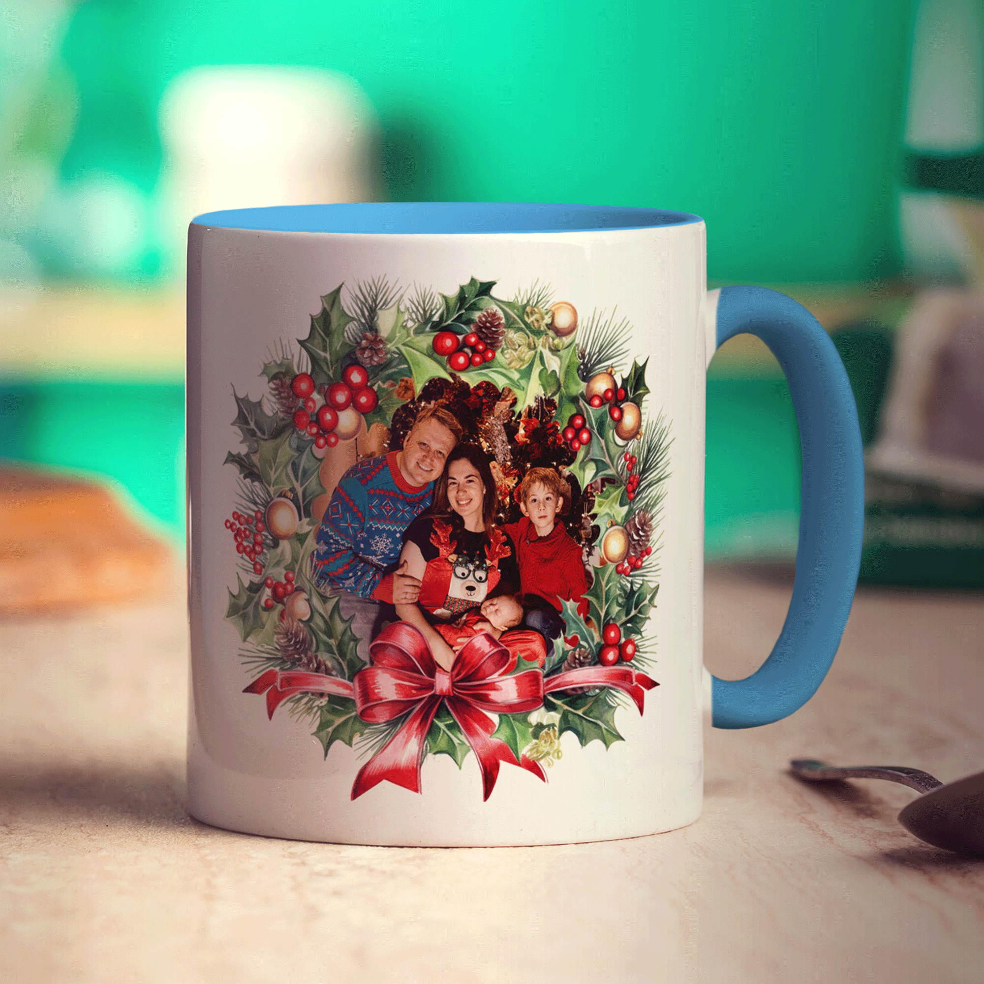 Festive Wreath Double Sided Photo Mug