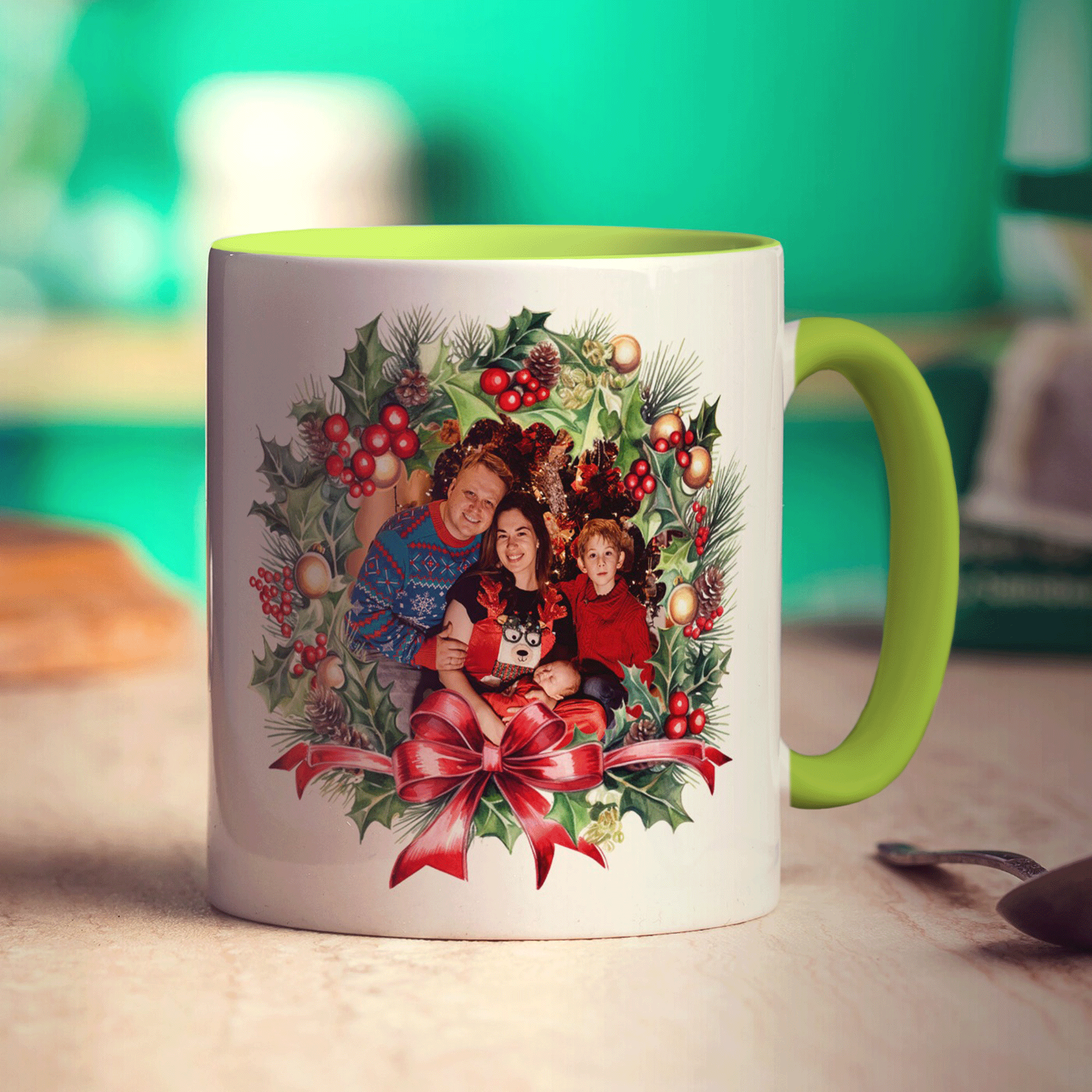 Festive Wreath Double Sided Photo Mug