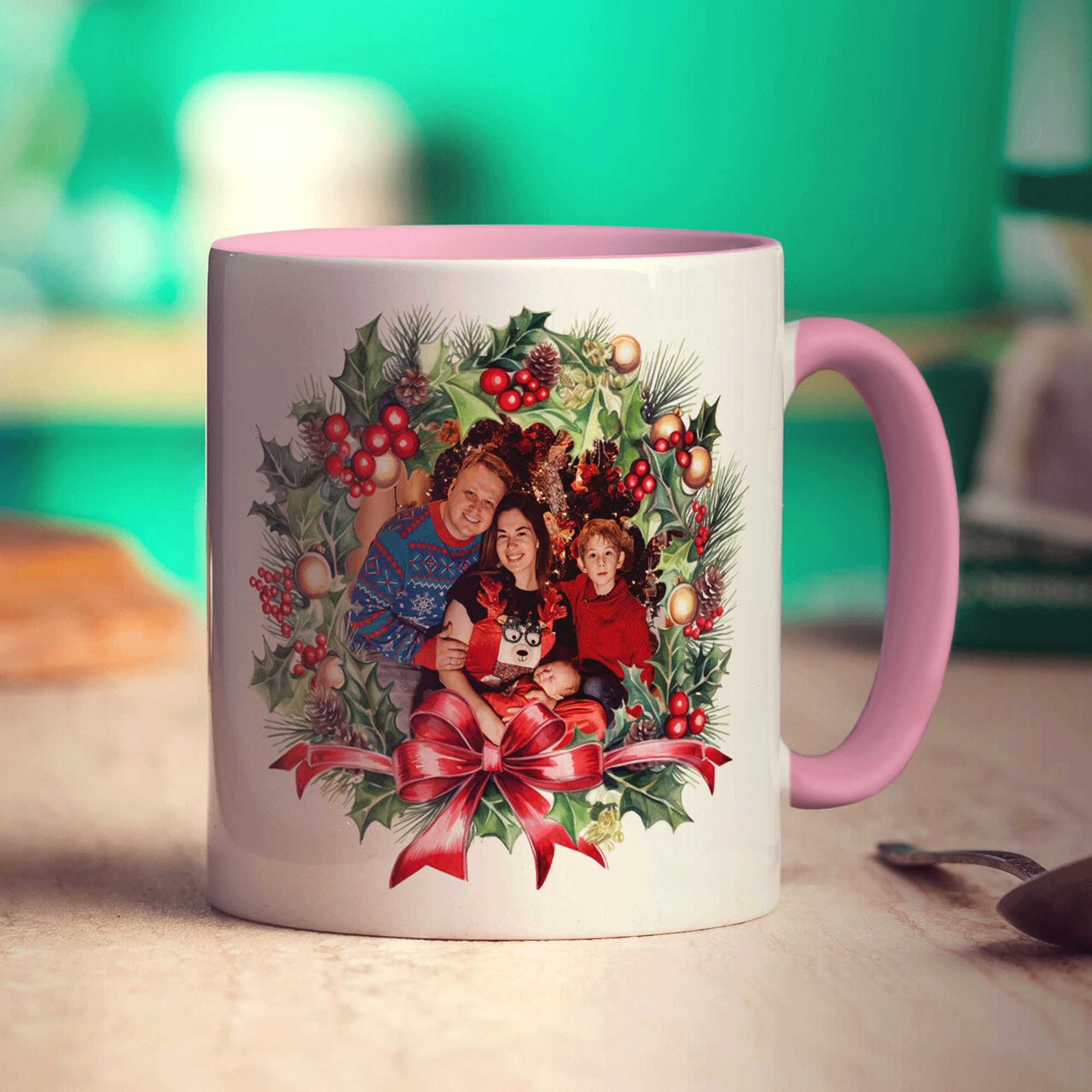 Festive Wreath Double Sided Photo Mug