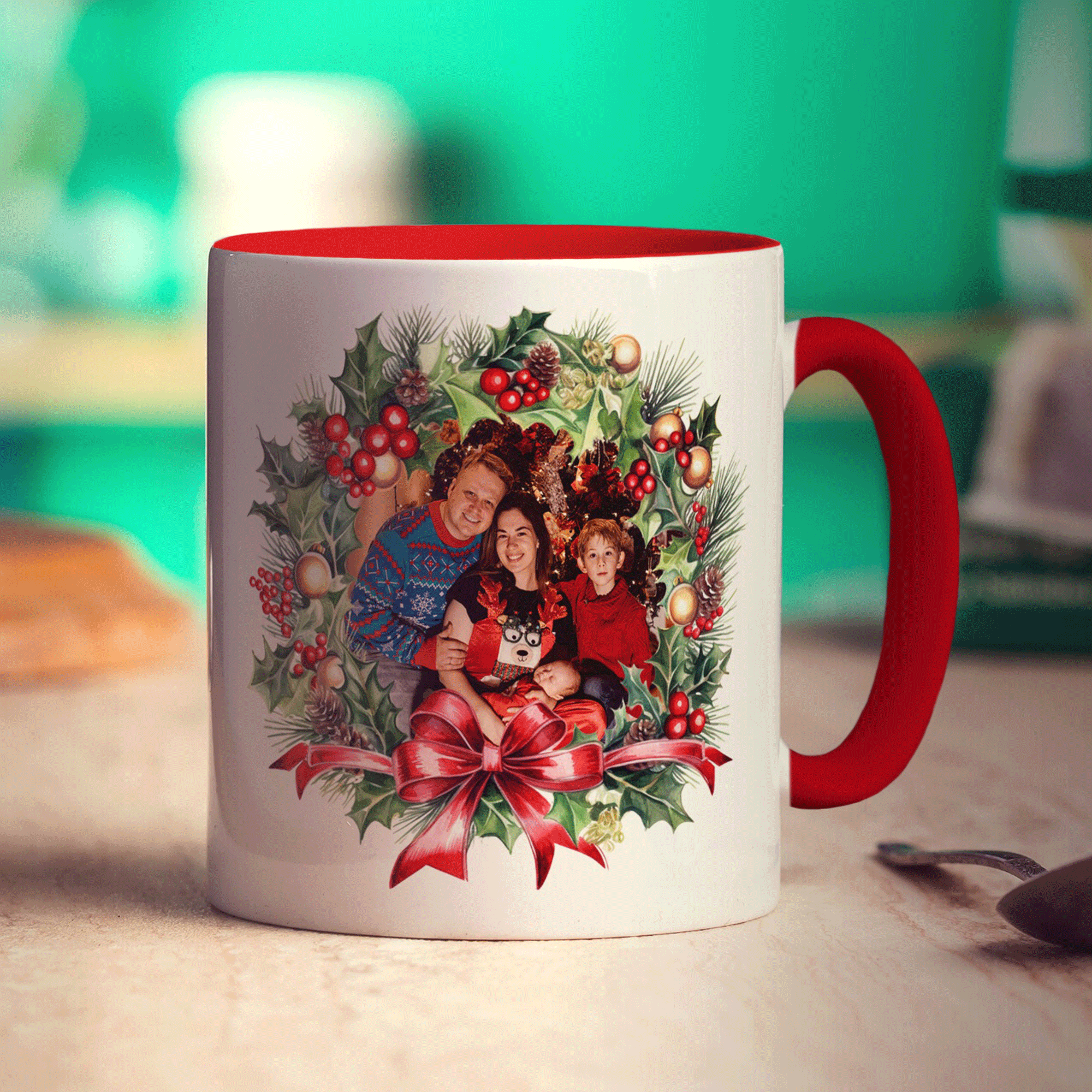 Festive Wreath Double Sided Photo Mug