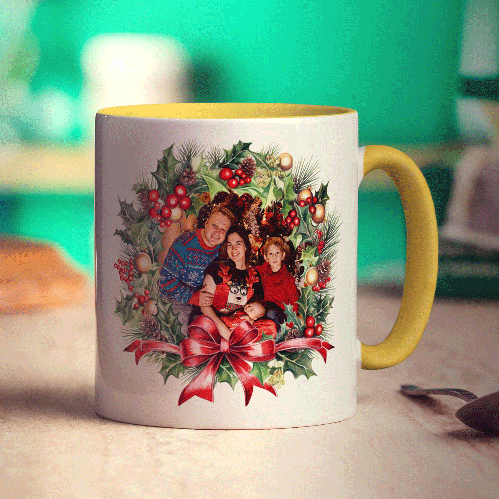 Festive Wreath Double Sided Photo Mug