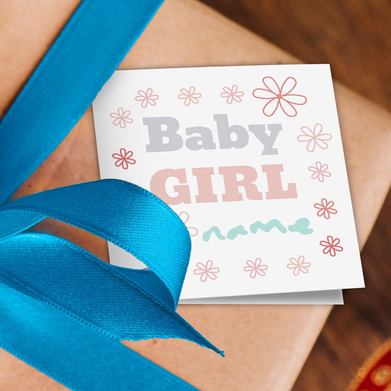 Flower Pattern Baby Girl Gift Tag Addon