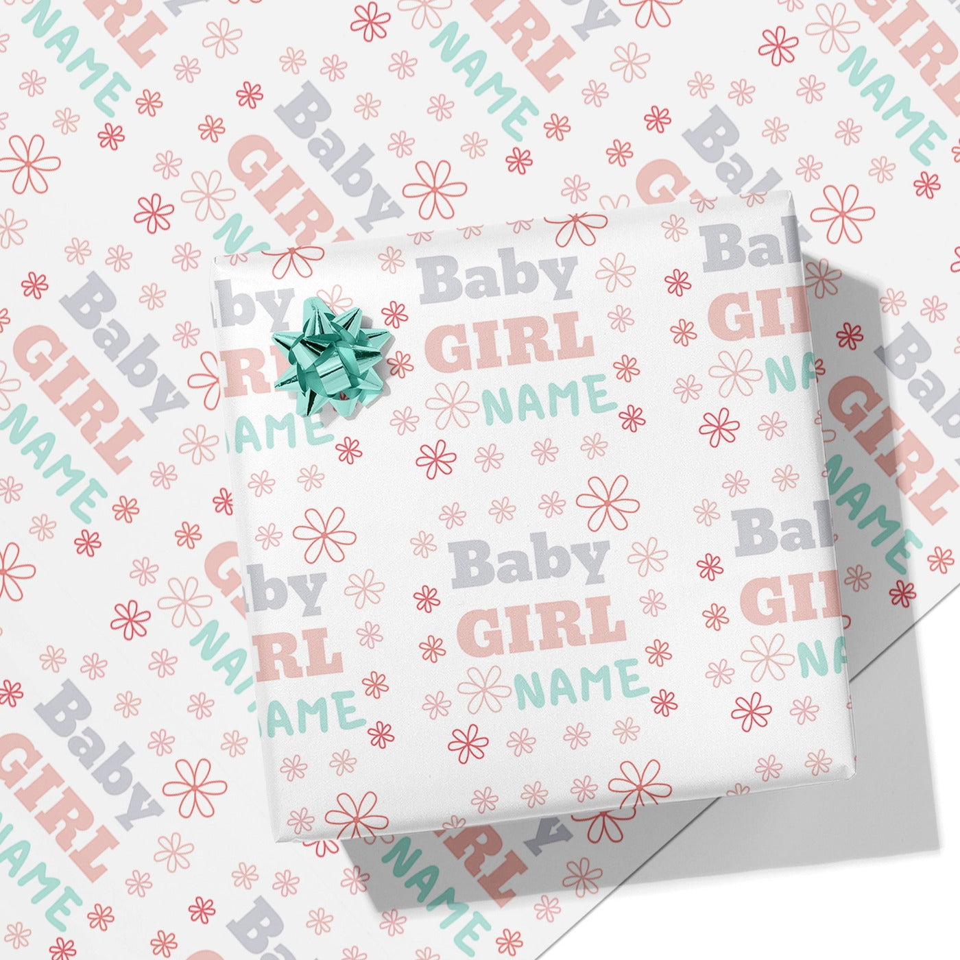 Flower Pattern Baby Girl Name Wrapping Paper