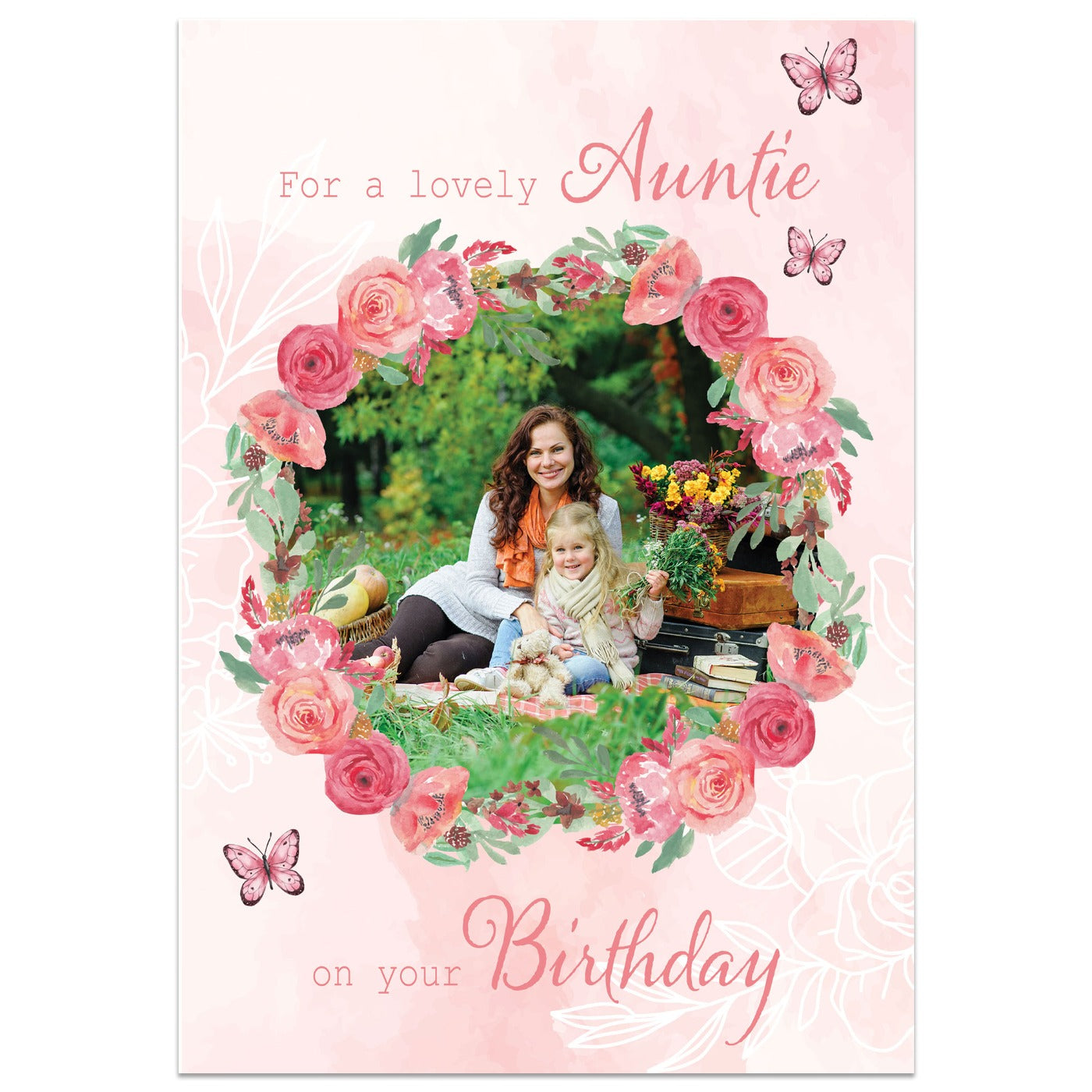 For a Lovely Auntie on Your Birthday Photo Wreath Card