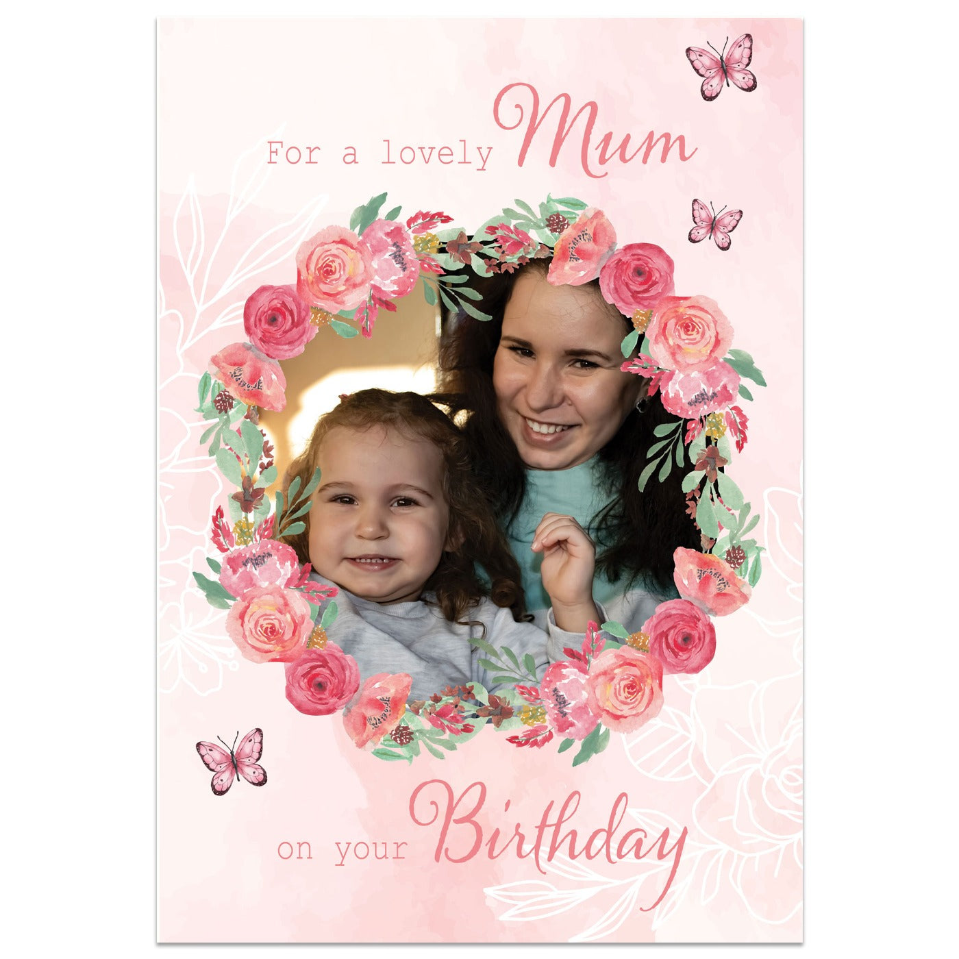 For a Lovely Mum on Your Birthday Photo Wreath Card