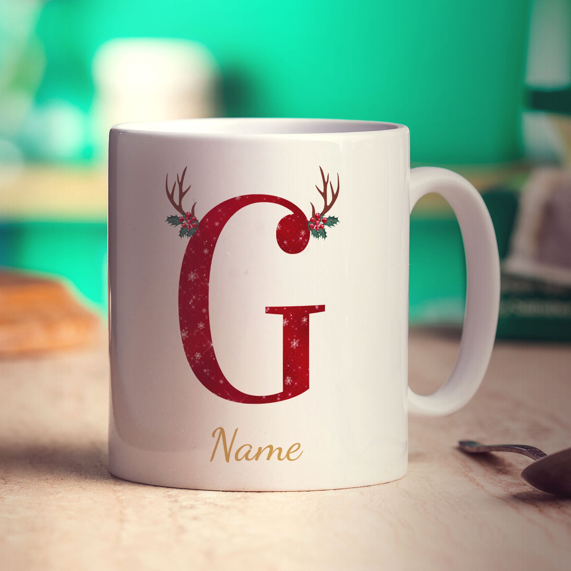 Personalised Festive Initial Mug with Name