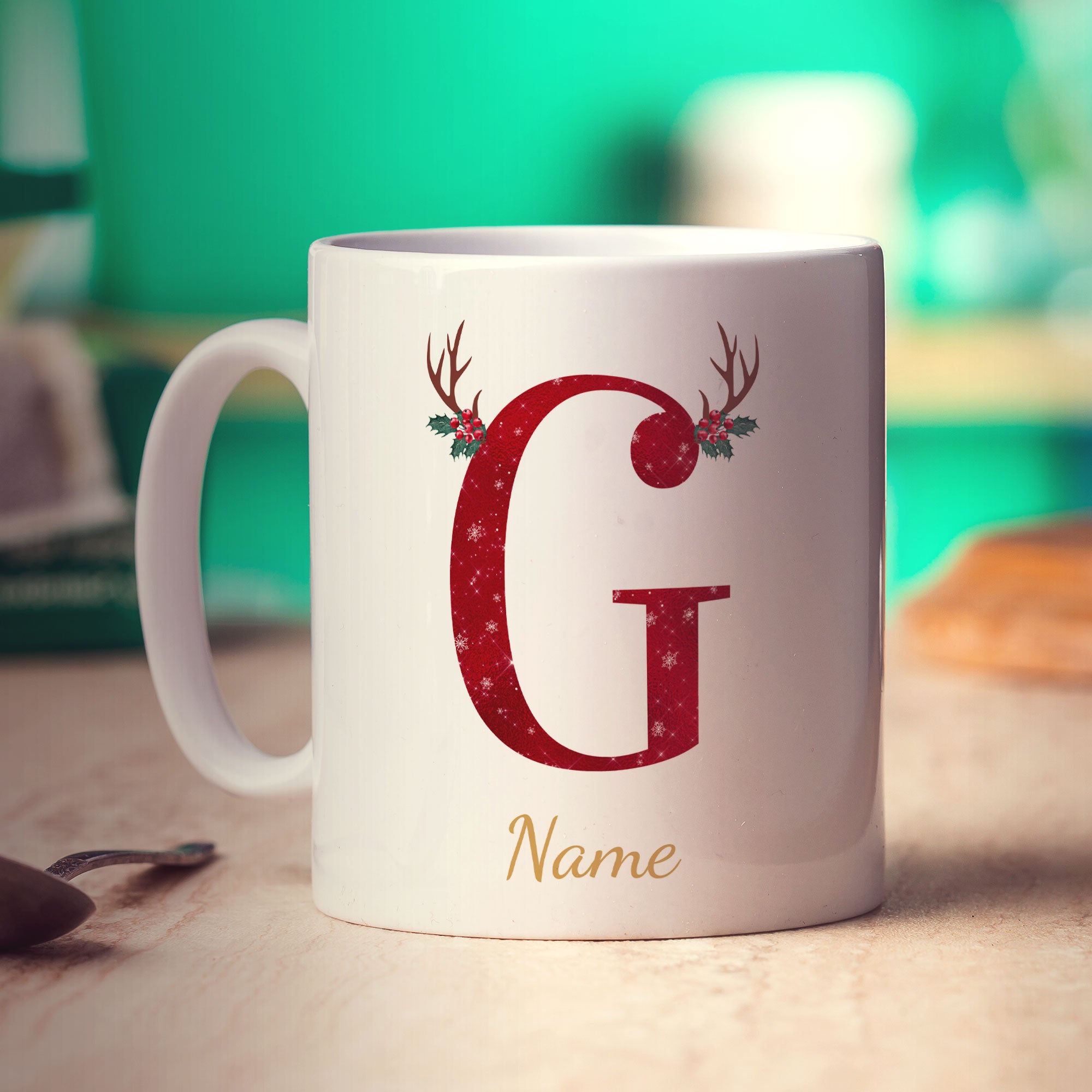 Personalised Festive Initial Mug with Name