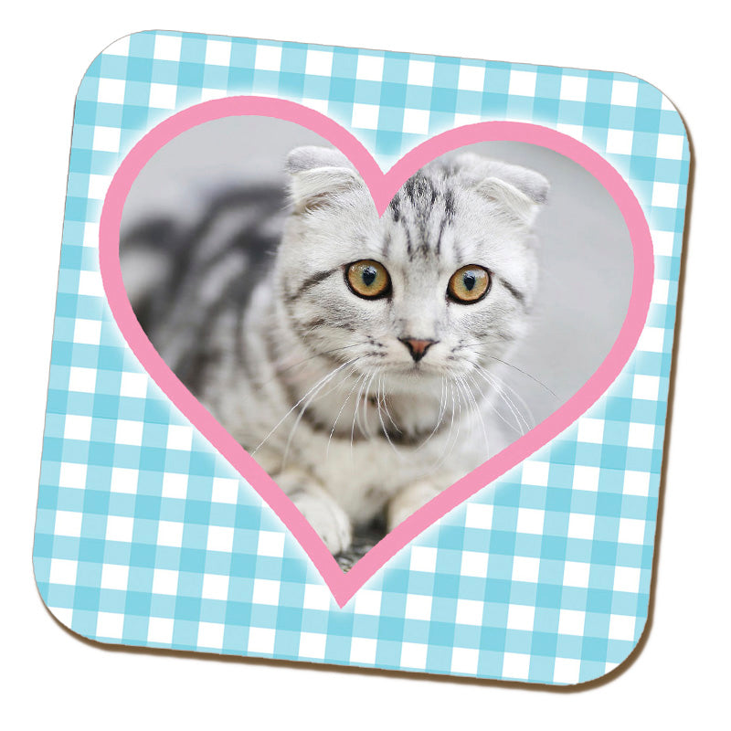 Gingham & Pink Heart Photo Coaster