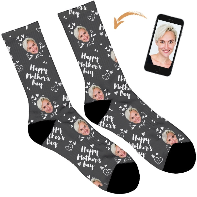 Happy Mothers Day Socks - Hearts - Graphite Grey / Mens: 9-11 UK / 10-12 US