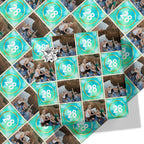 Green and Blue Watercolour Birthday Photo Wrapping Paper - Add Any Age