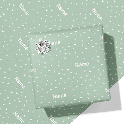 Green Heart Name Wrapping Paper