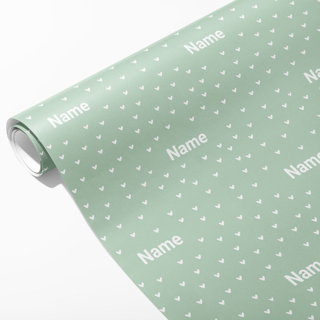 Green Heart Name Wrapping Paper