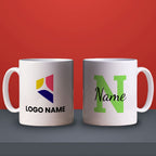 Promotional Name and Initial Mug with Logo - Green