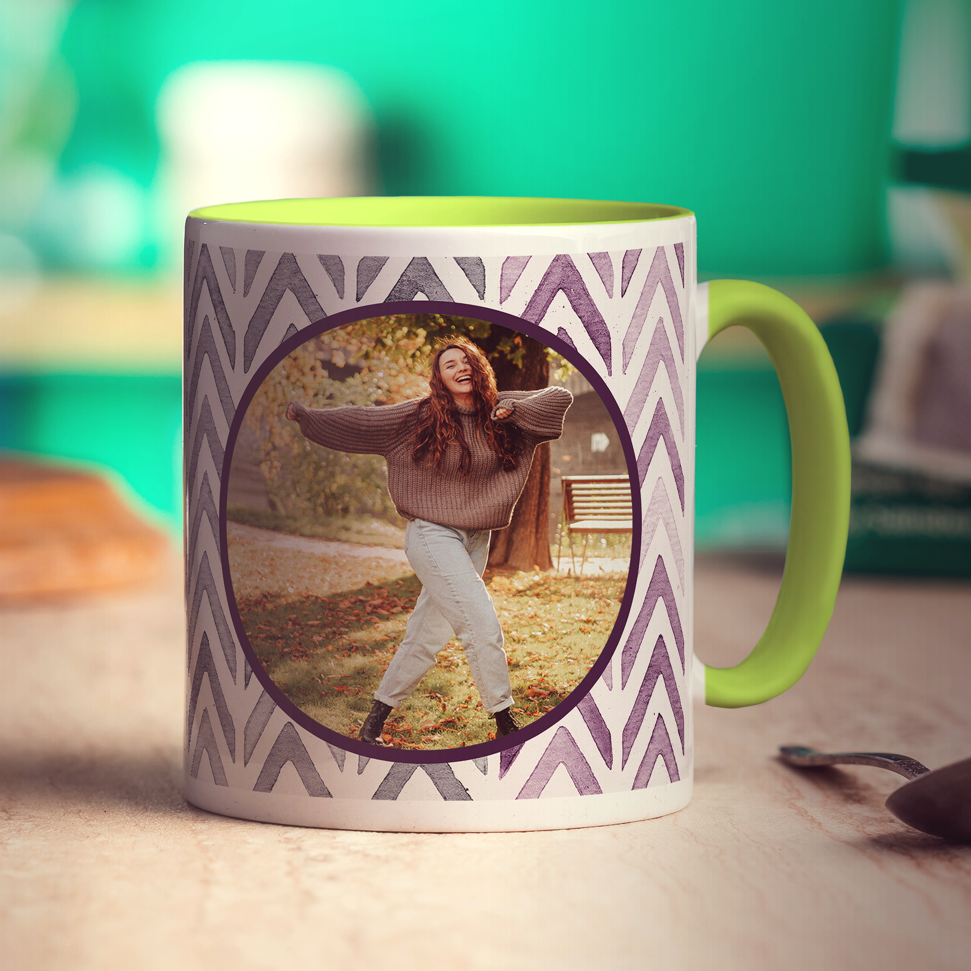 Purple Watercolour Chevron Photo Mug - Standard 330ml (11oz) / Green