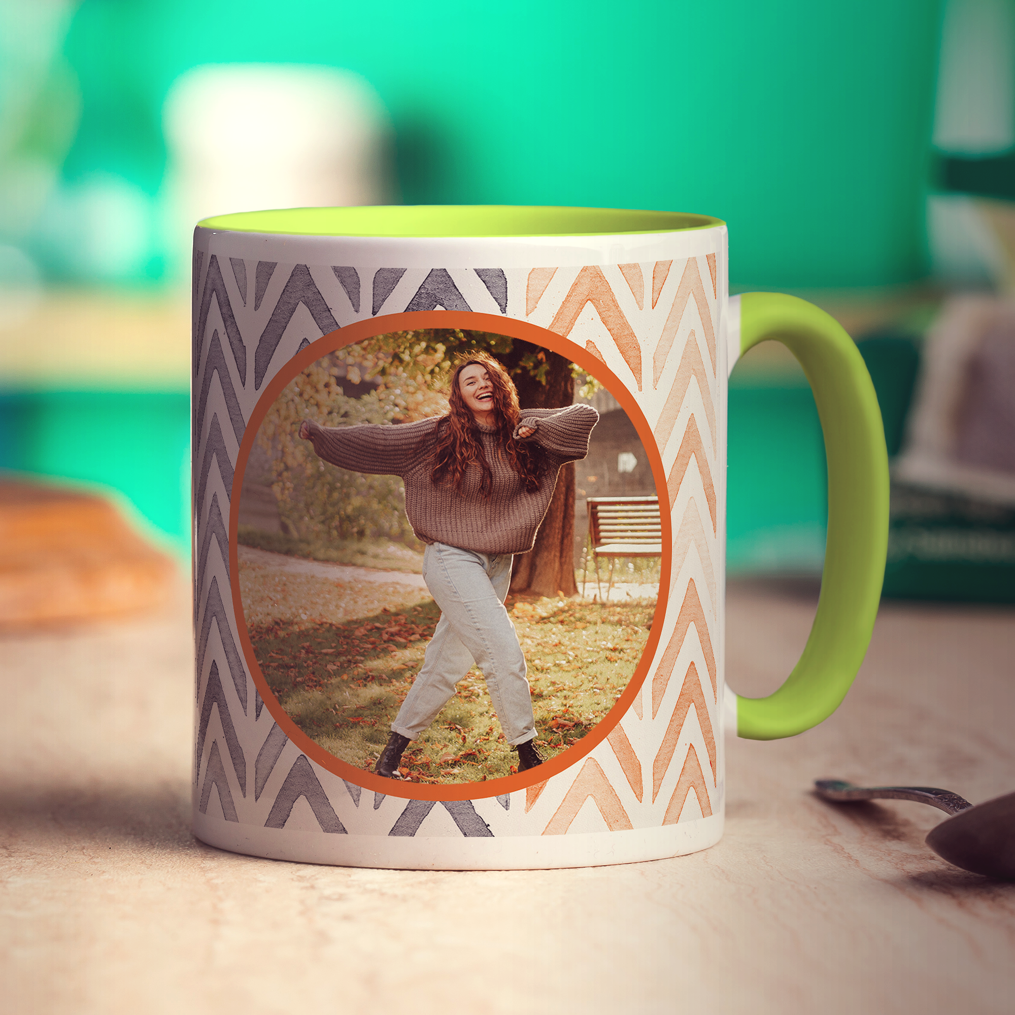 Orange Watercolour Chevron Photo Mug - Standard 330ml (11oz) / Green