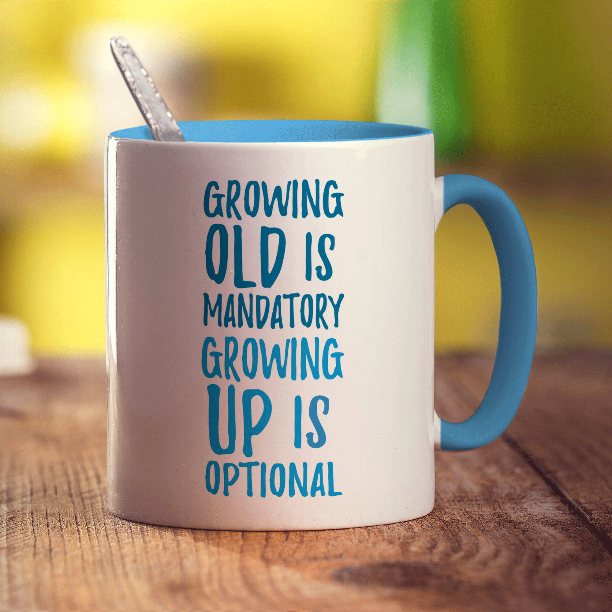 Growing Old is Mandatory Growing Up Is Optional Mug - Standard 330ml (11oz) / Blue
