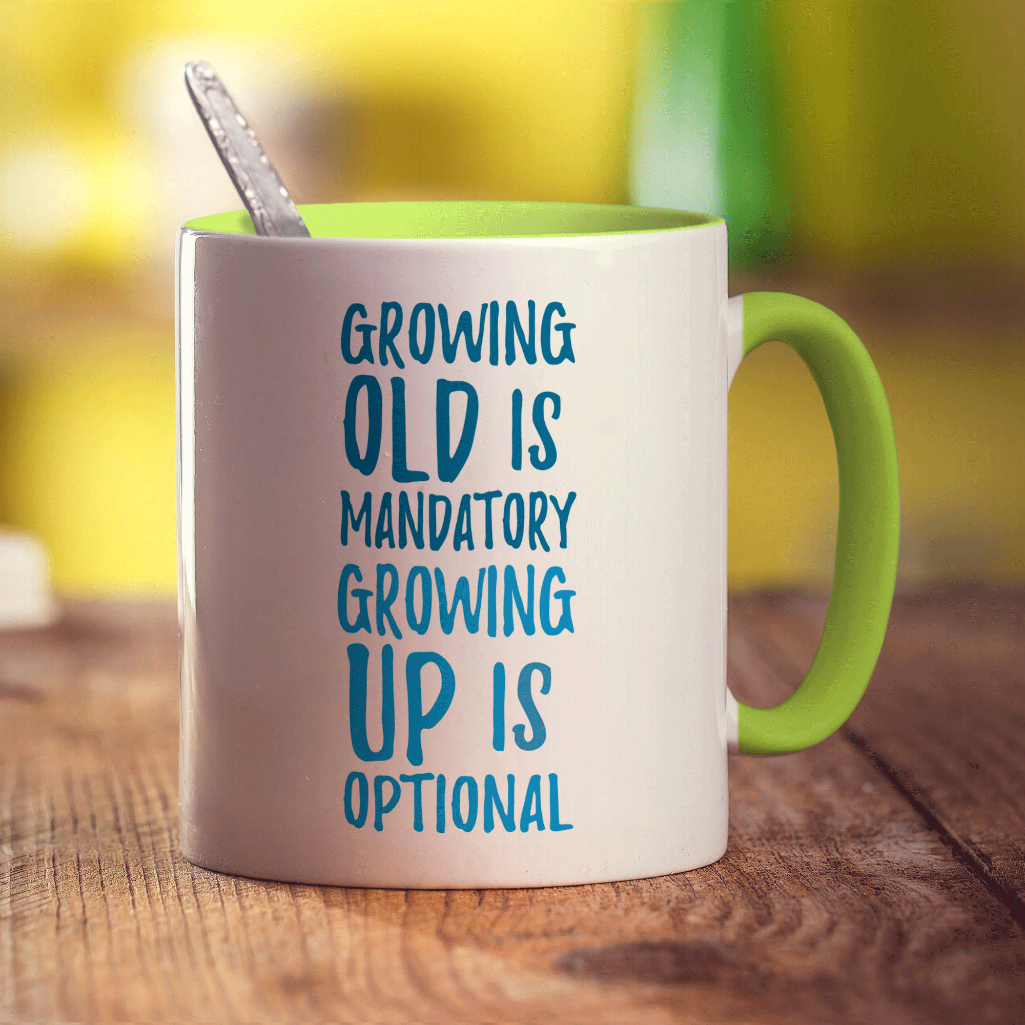 Growing Old is Mandatory Growing Up Is Optional Mug - Standard 330ml (11oz) / Green