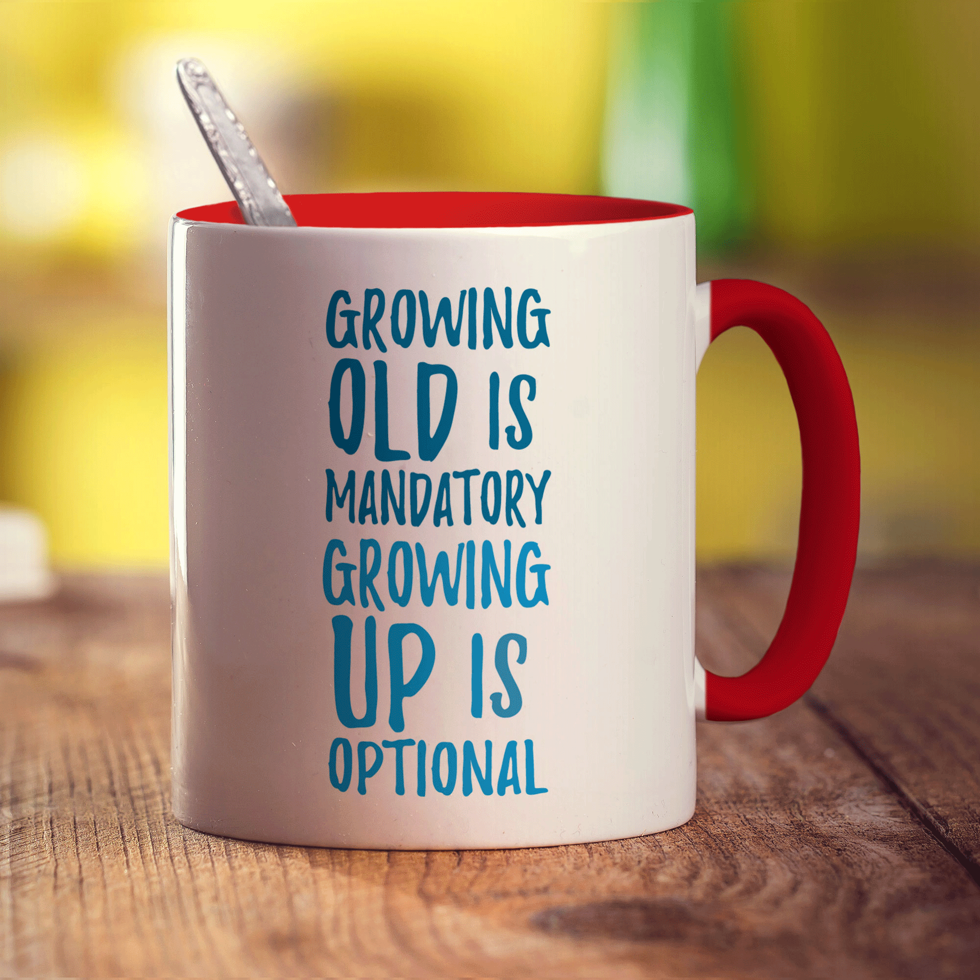 Growing Old is Mandatory Growing Up Is Optional Mug - Standard 330ml (11oz) / Red