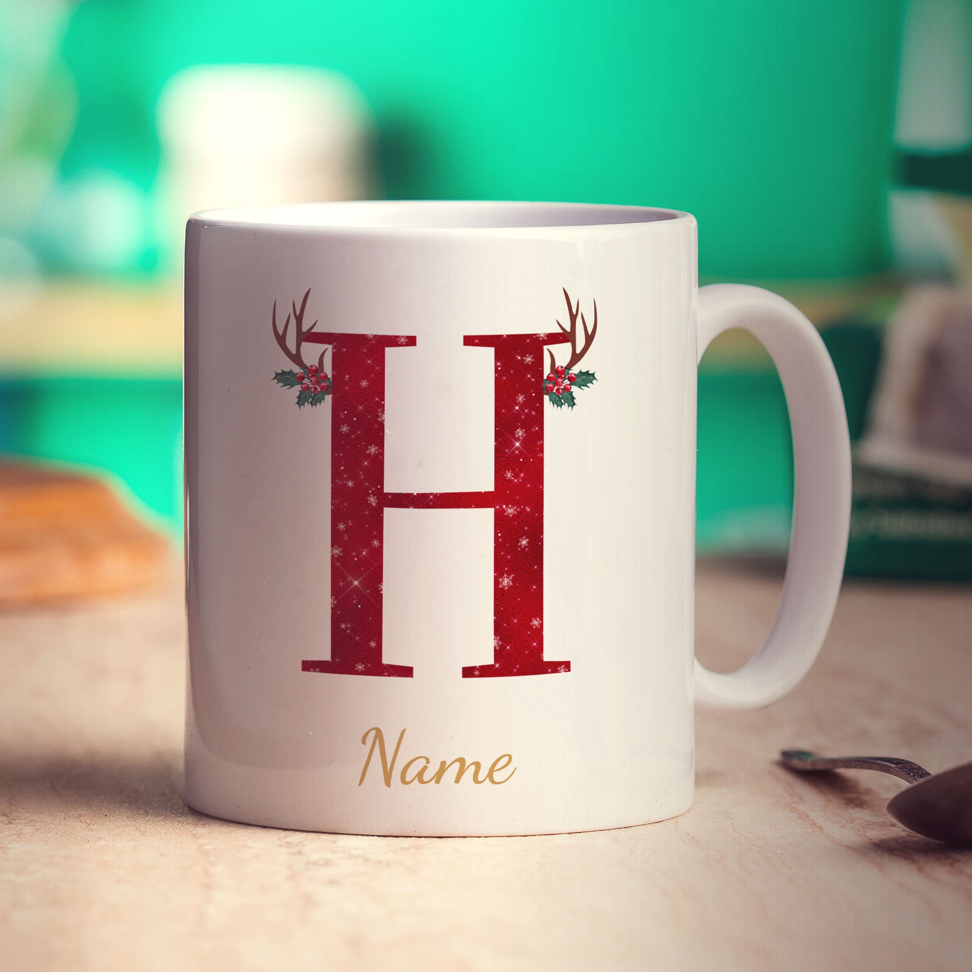 Personalised Festive Initial Mug with Name