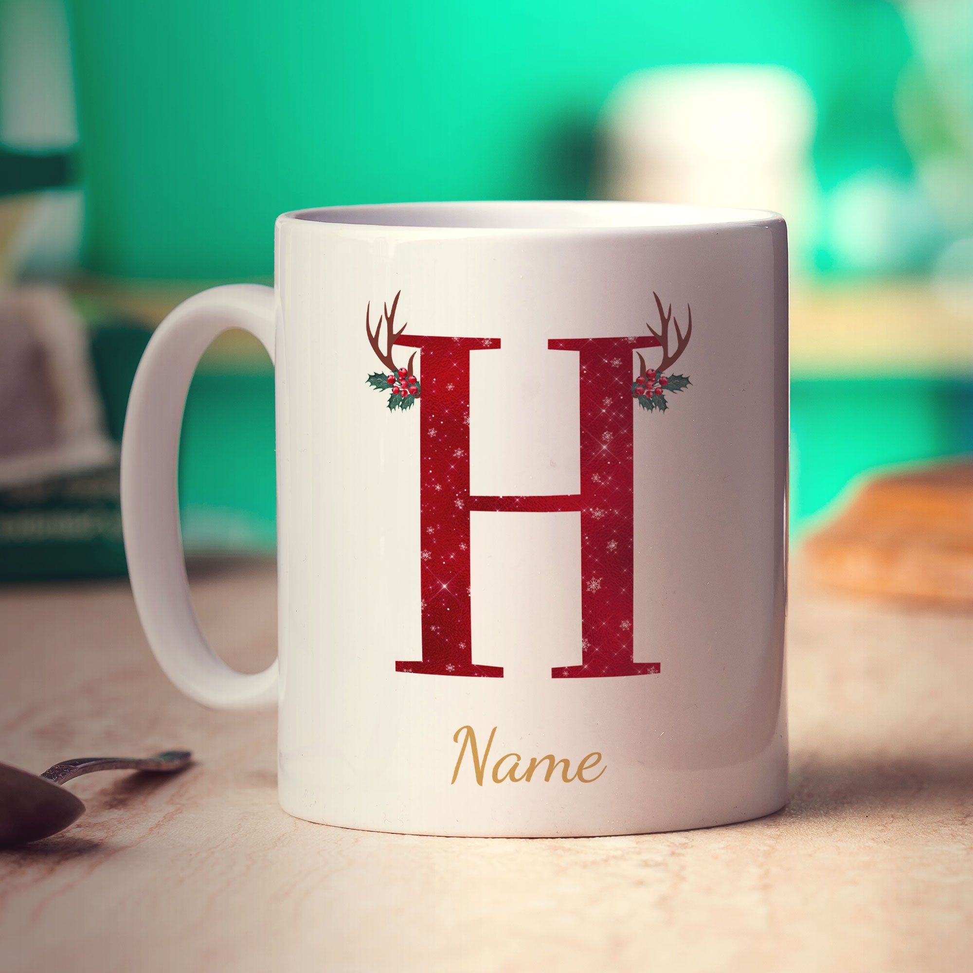 Personalised Festive Initial Mug with Name