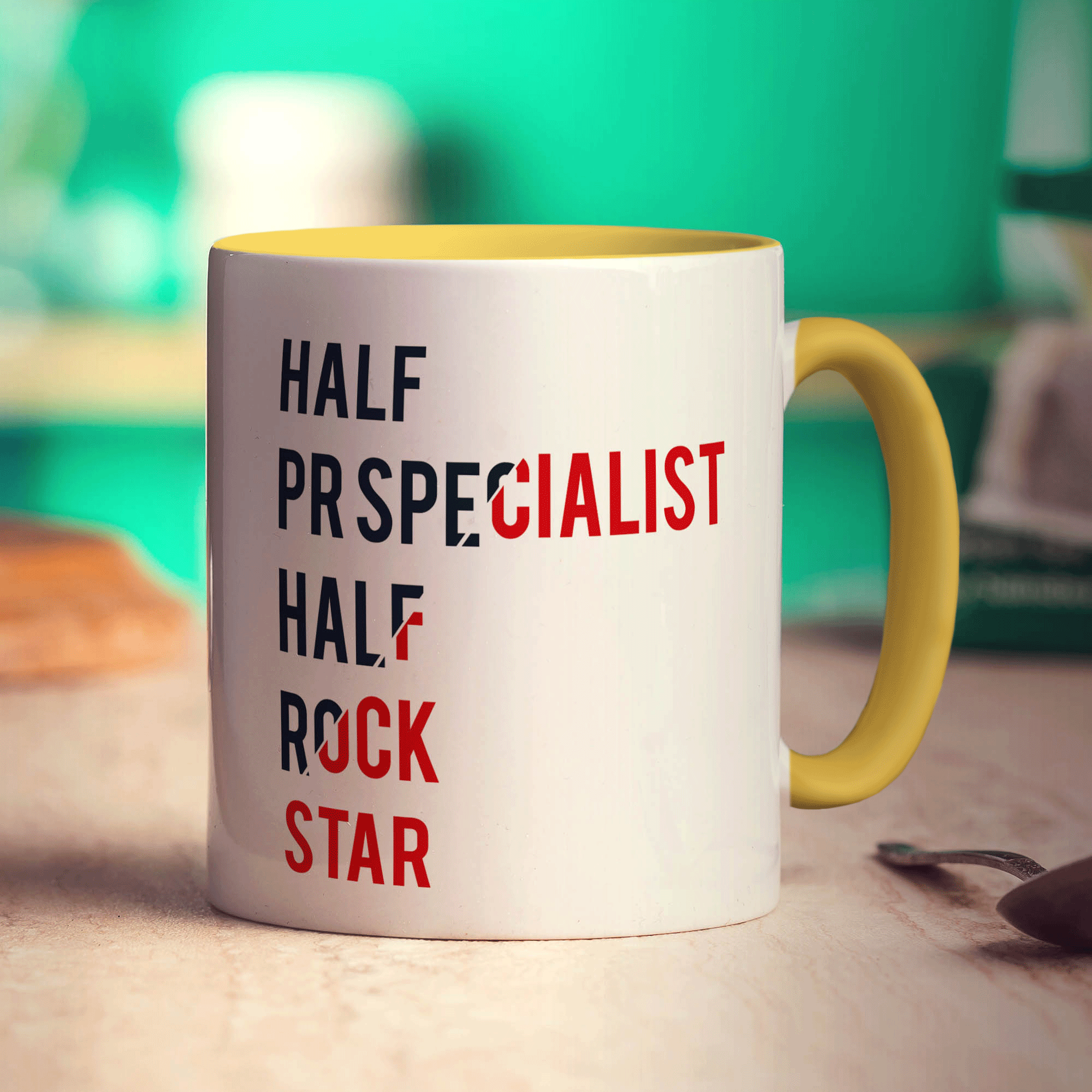 Half PR Specialist Half Rock Star Mug - Standard 330ml (11oz) / Yellow