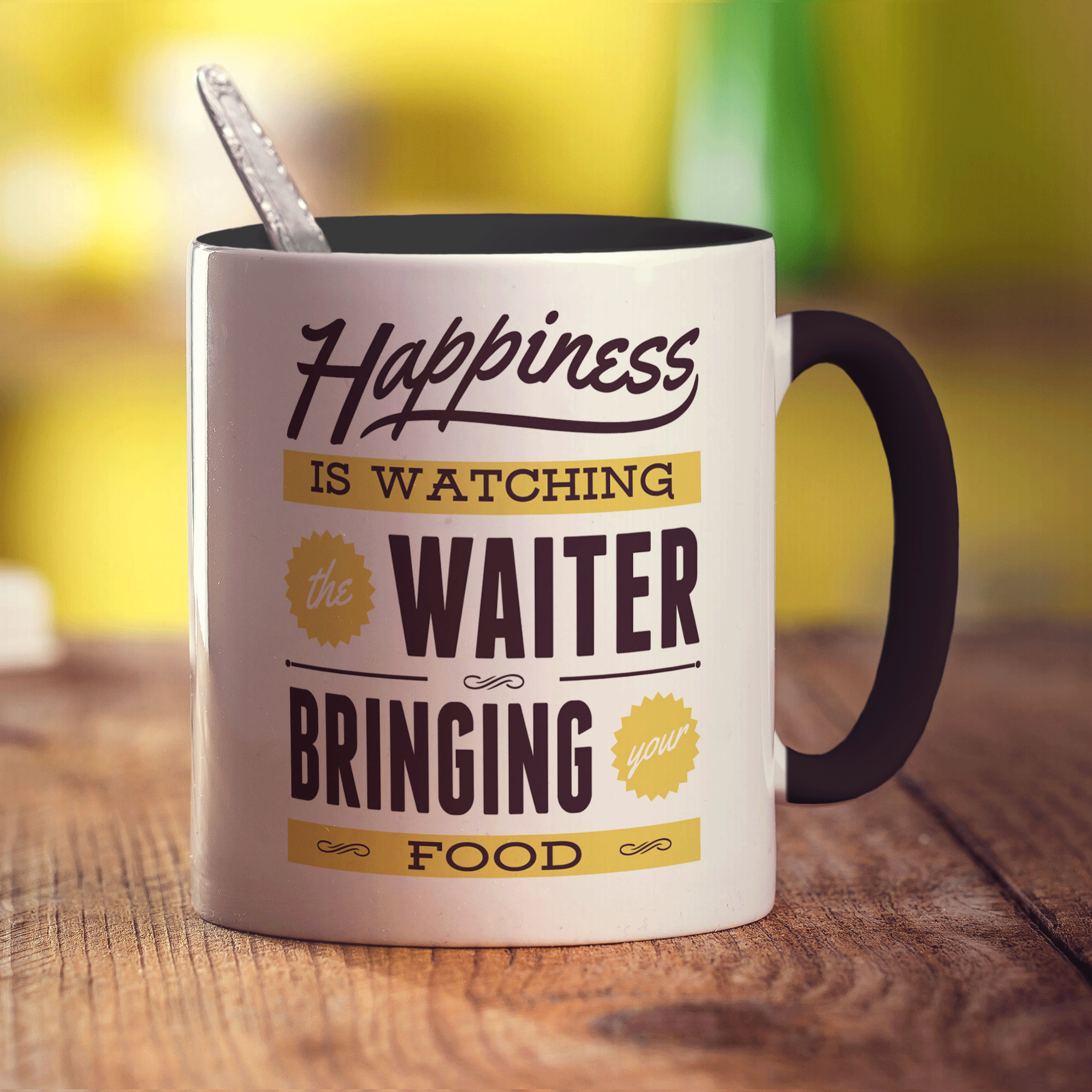 Happiness Is Watching the Waiter Bringing Your Food Mug - Standard 330ml (11oz) / Black