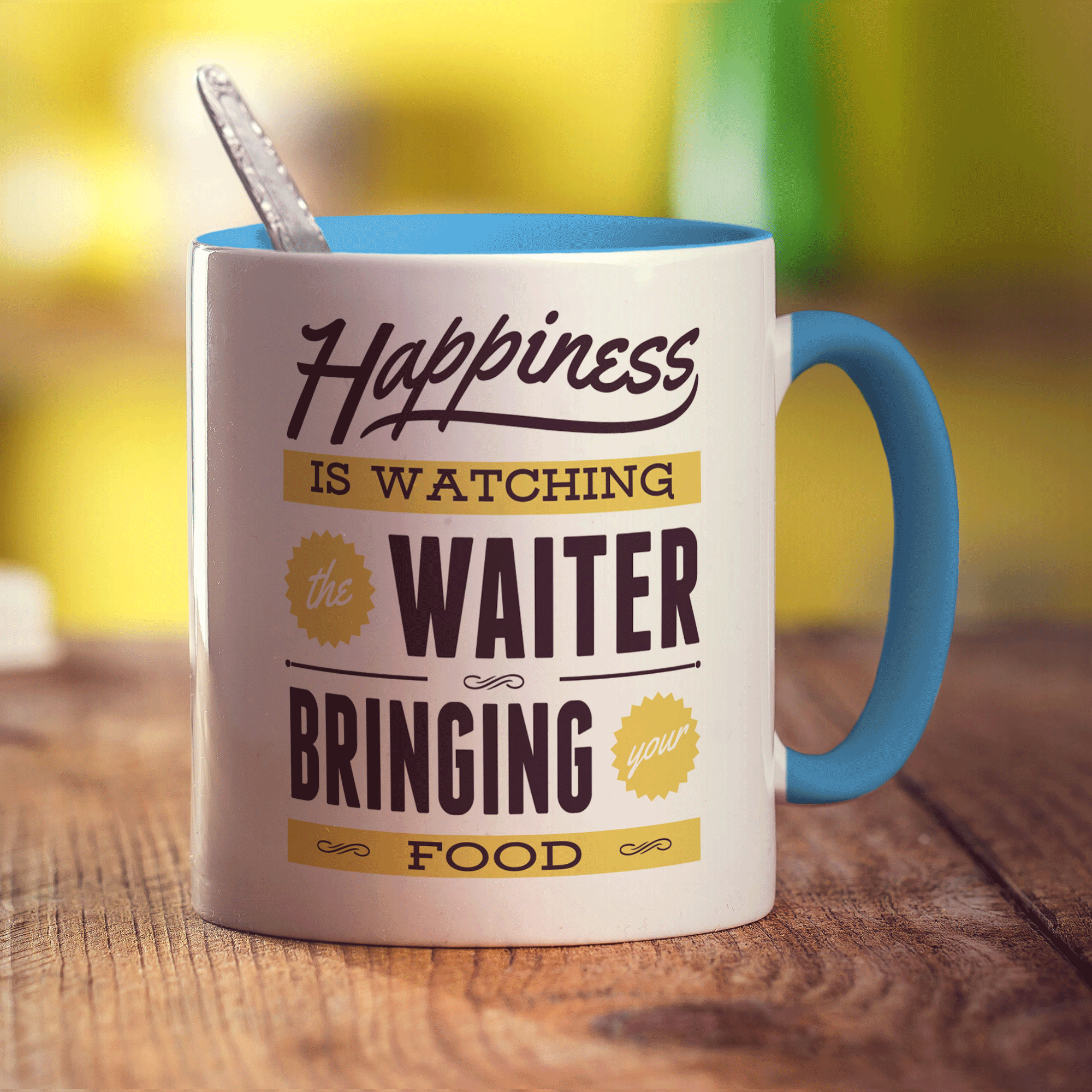 Happiness Is Watching the Waiter Bringing Your Food Mug - Standard 330ml (11oz) / Blue