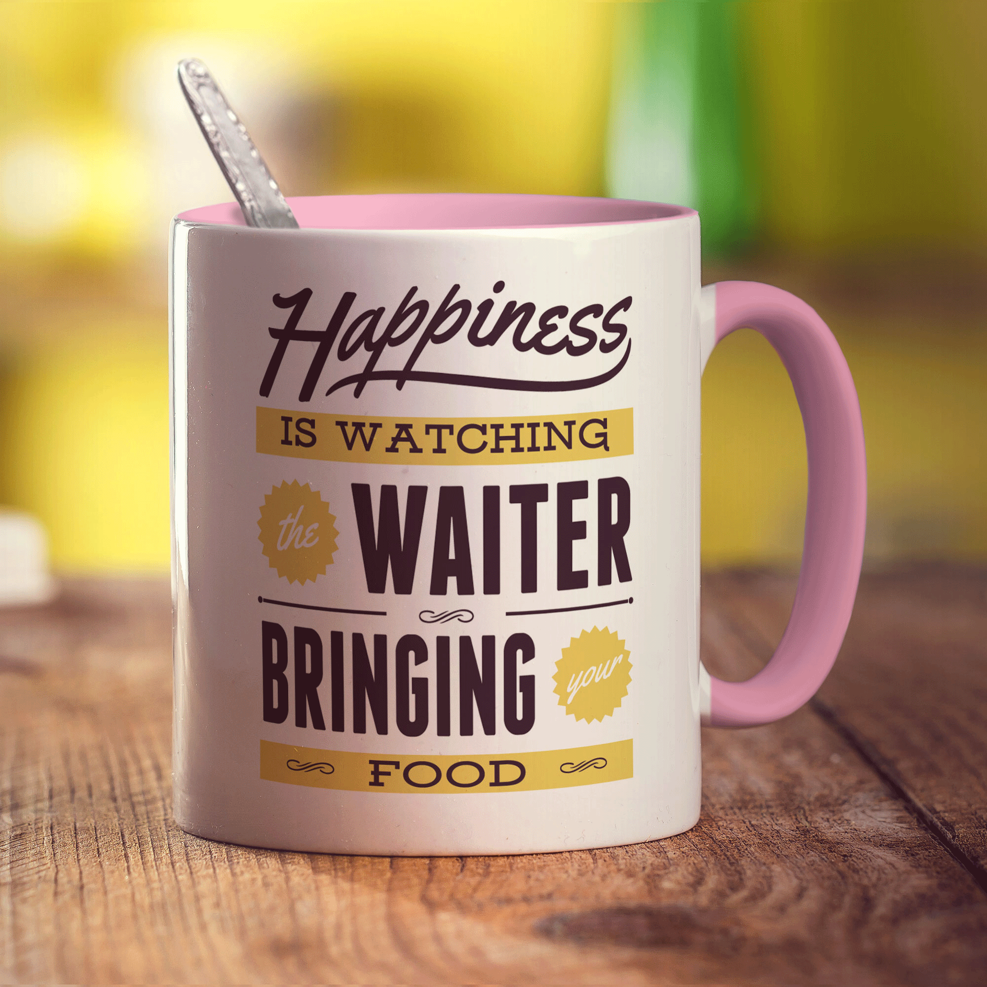 Happiness Is Watching the Waiter Bringing Your Food Mug - Standard 330ml (11oz) / Pink