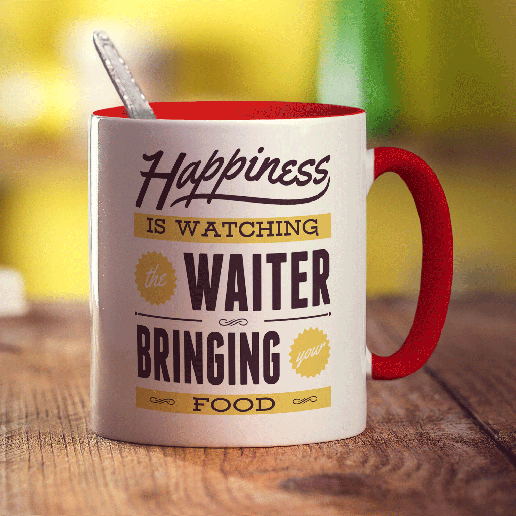 Happiness Is Watching the Waiter Bringing Your Food Mug - Standard 330ml (11oz) / Red